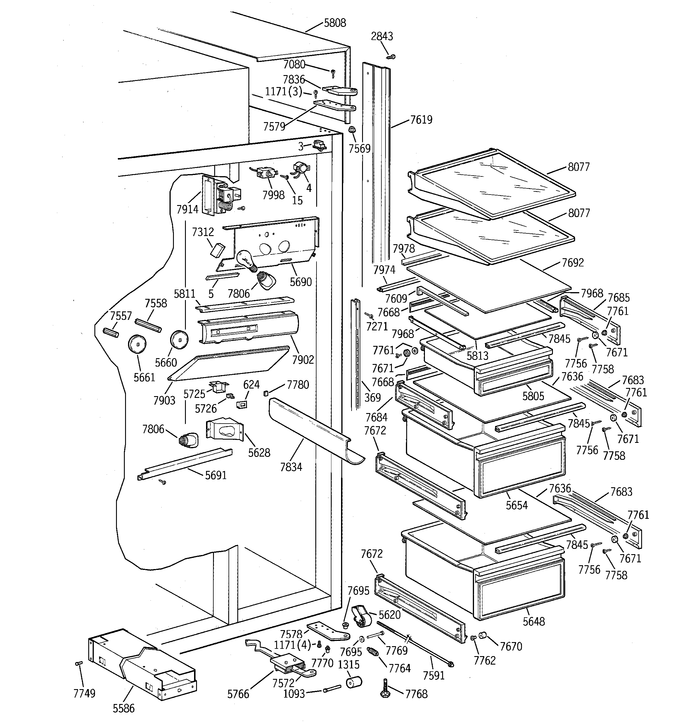 GE ZIS36NTC fresh food section diagram