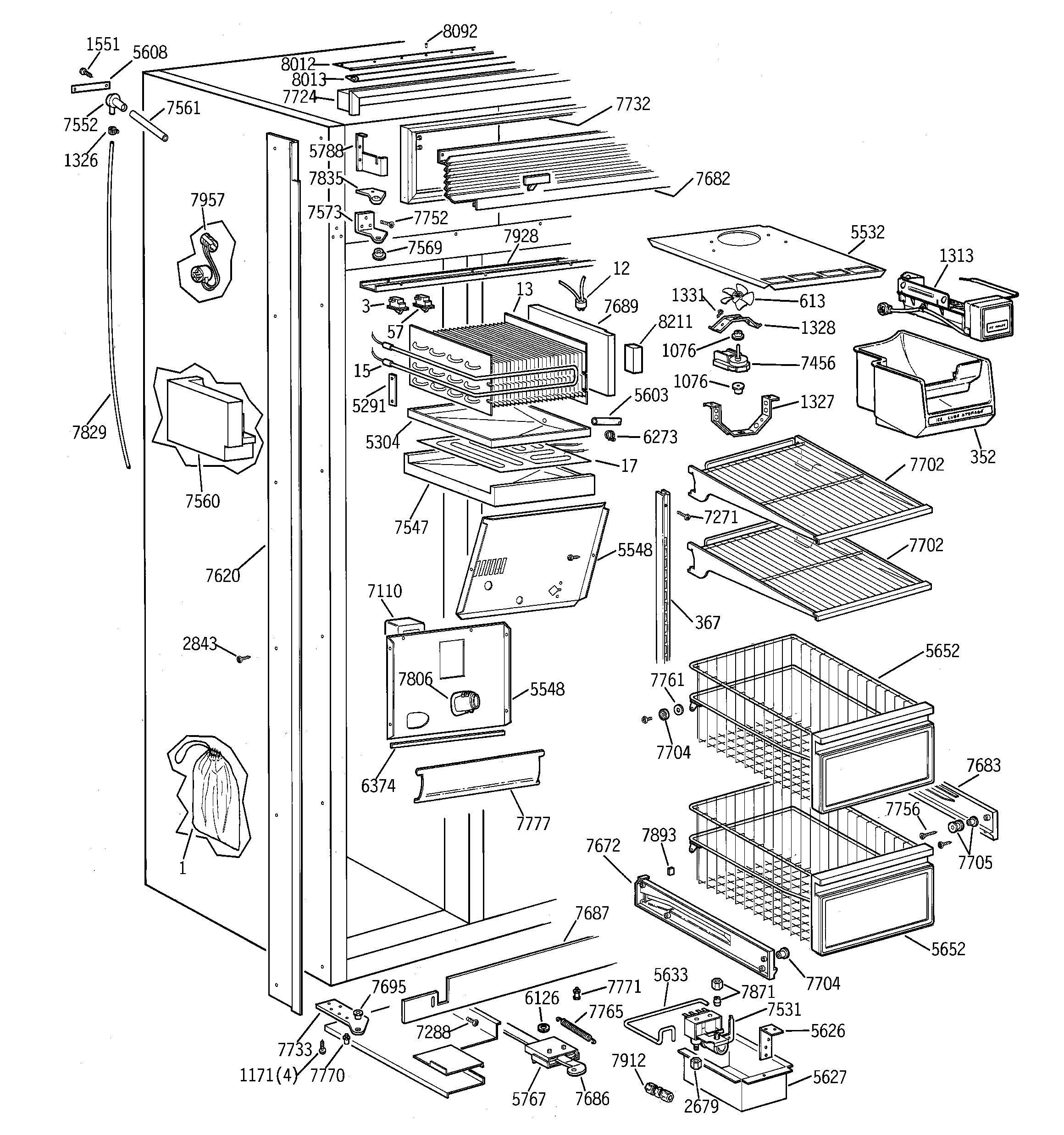 GE ZIS36NTE freezer section diagram