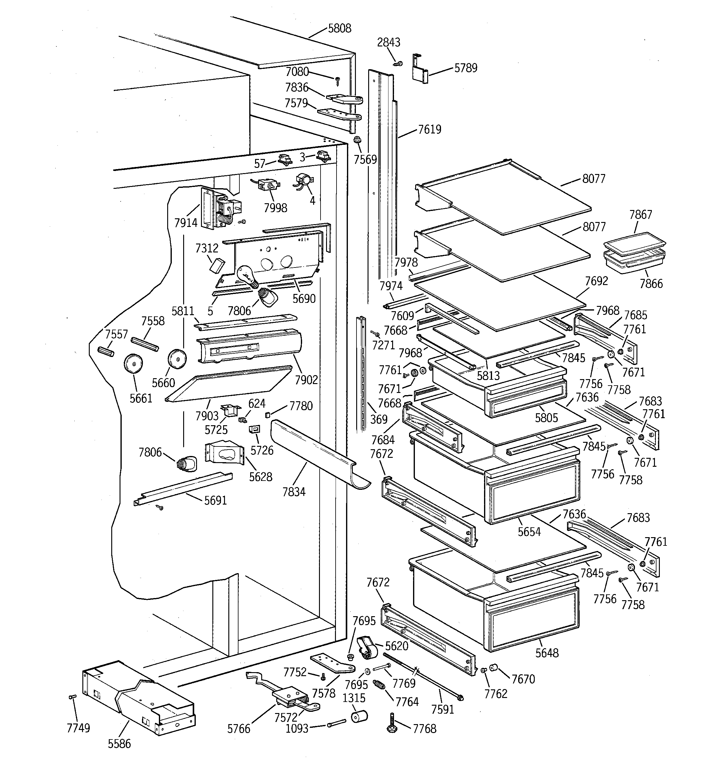 GE ZIS36NTE fresh food section diagram