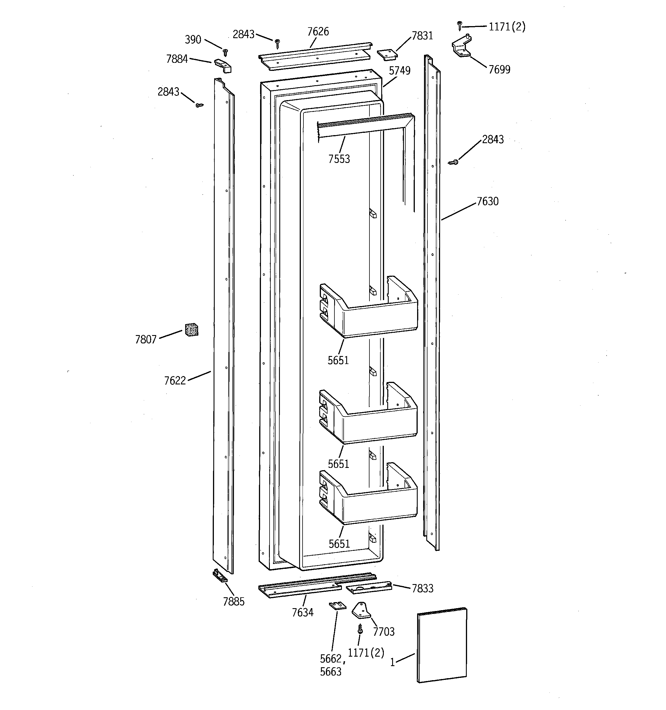 GE ZIS48NSC freezer door diagram