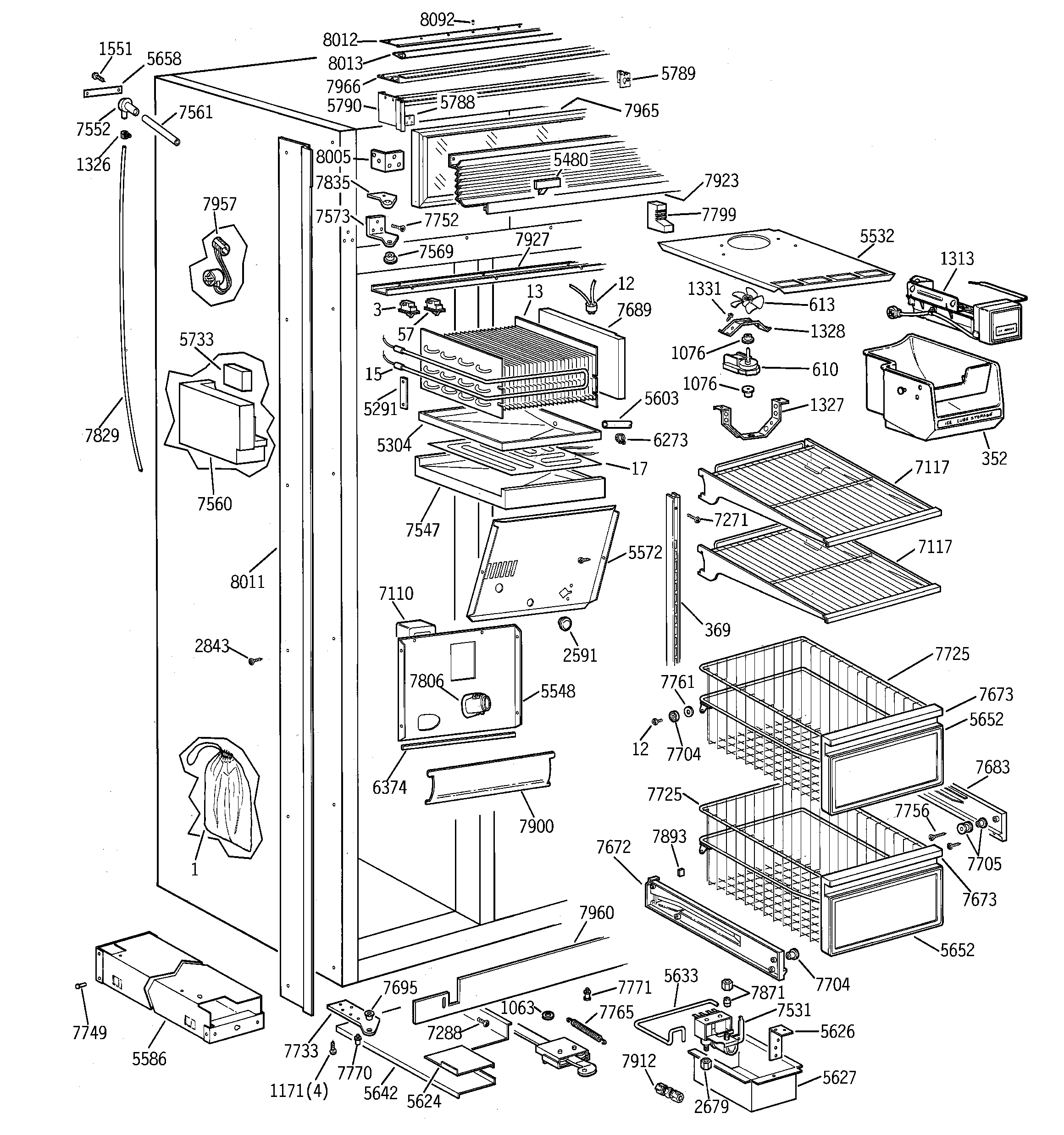 GE ZIS48NSC freezer section diagram