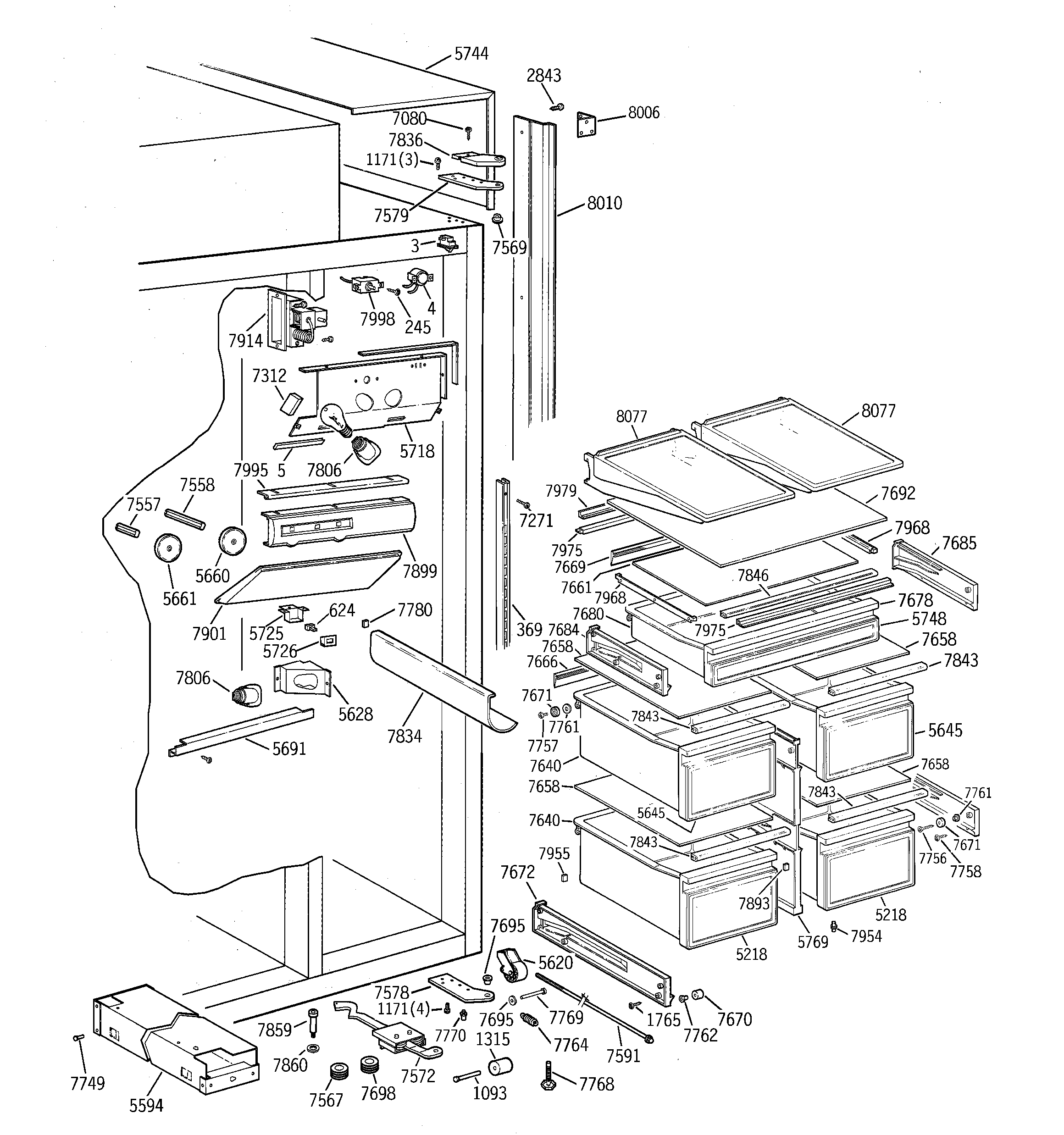 GE ZIS48NSC fresh food section diagram