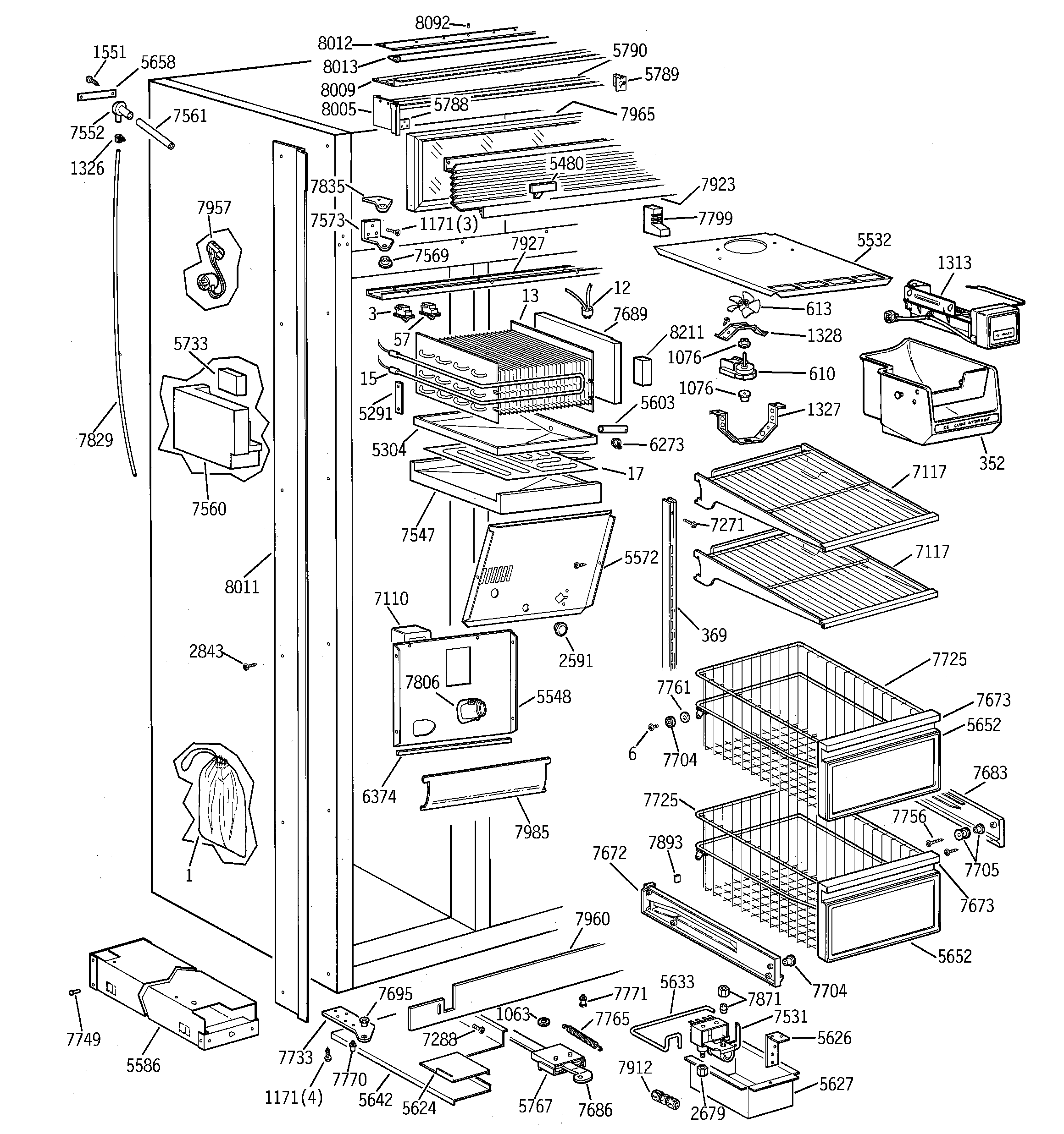 GE ZIS48NSE freezer section diagram
