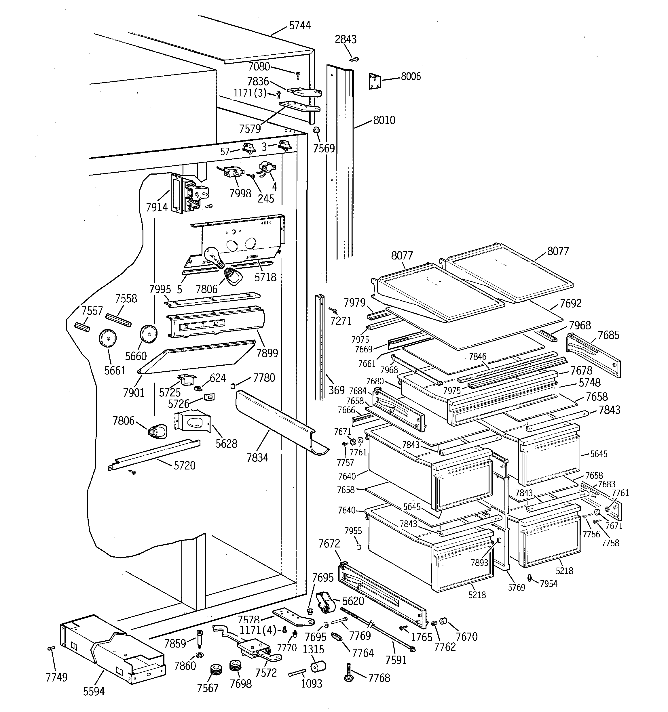 GE ZIS48NSE fresh food section diagram
