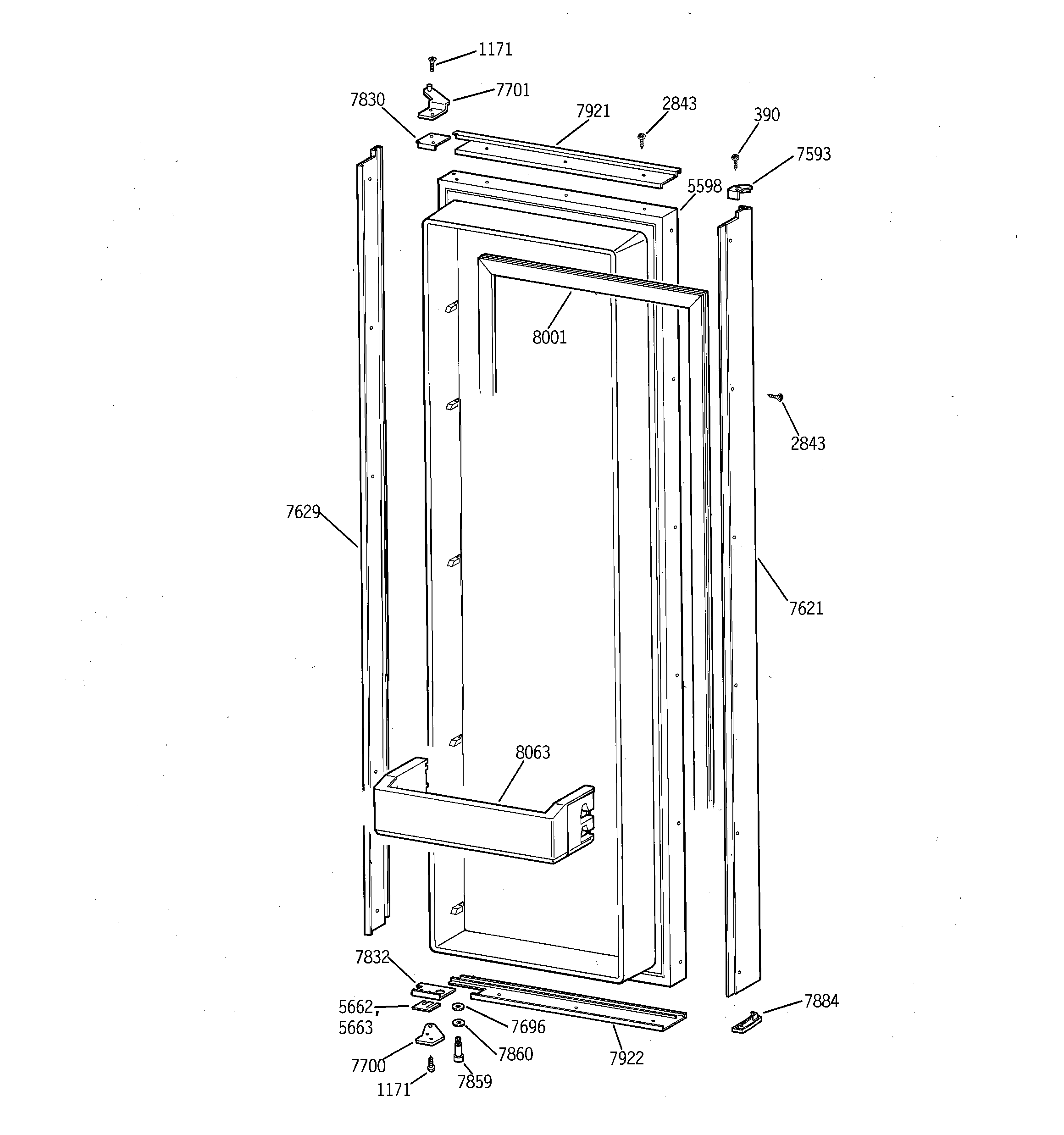 GE ZISW36DRB fresh food door diagram