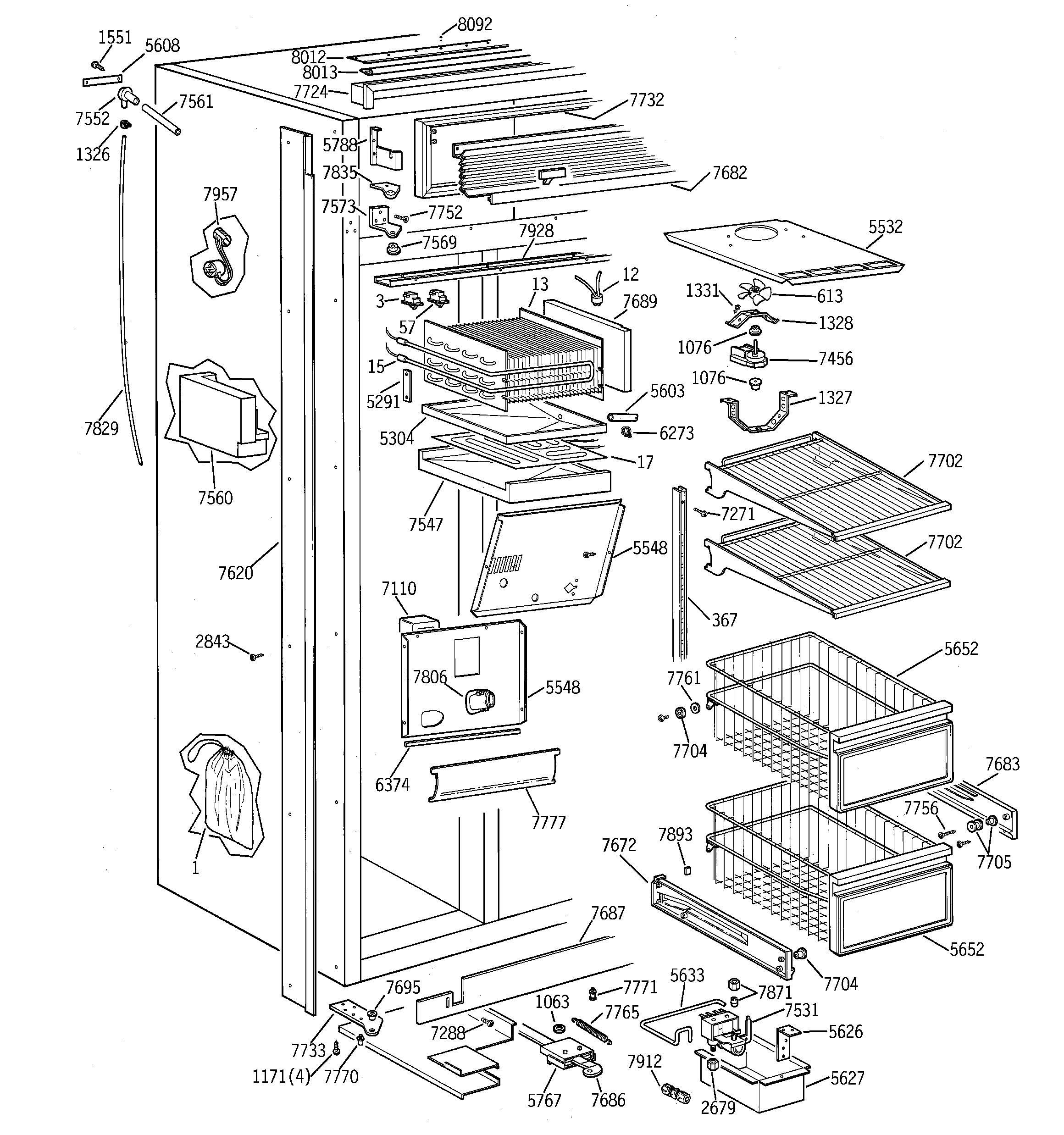GE ZISW36DRB freezer section diagram