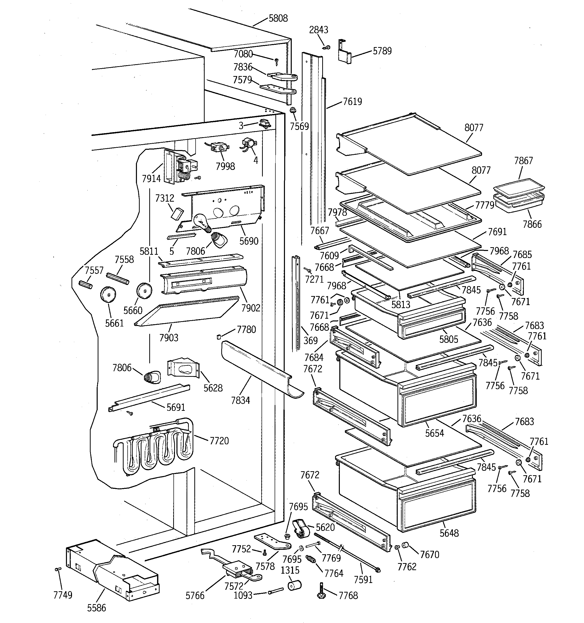 GE ZISW36DRB fresh food section diagram