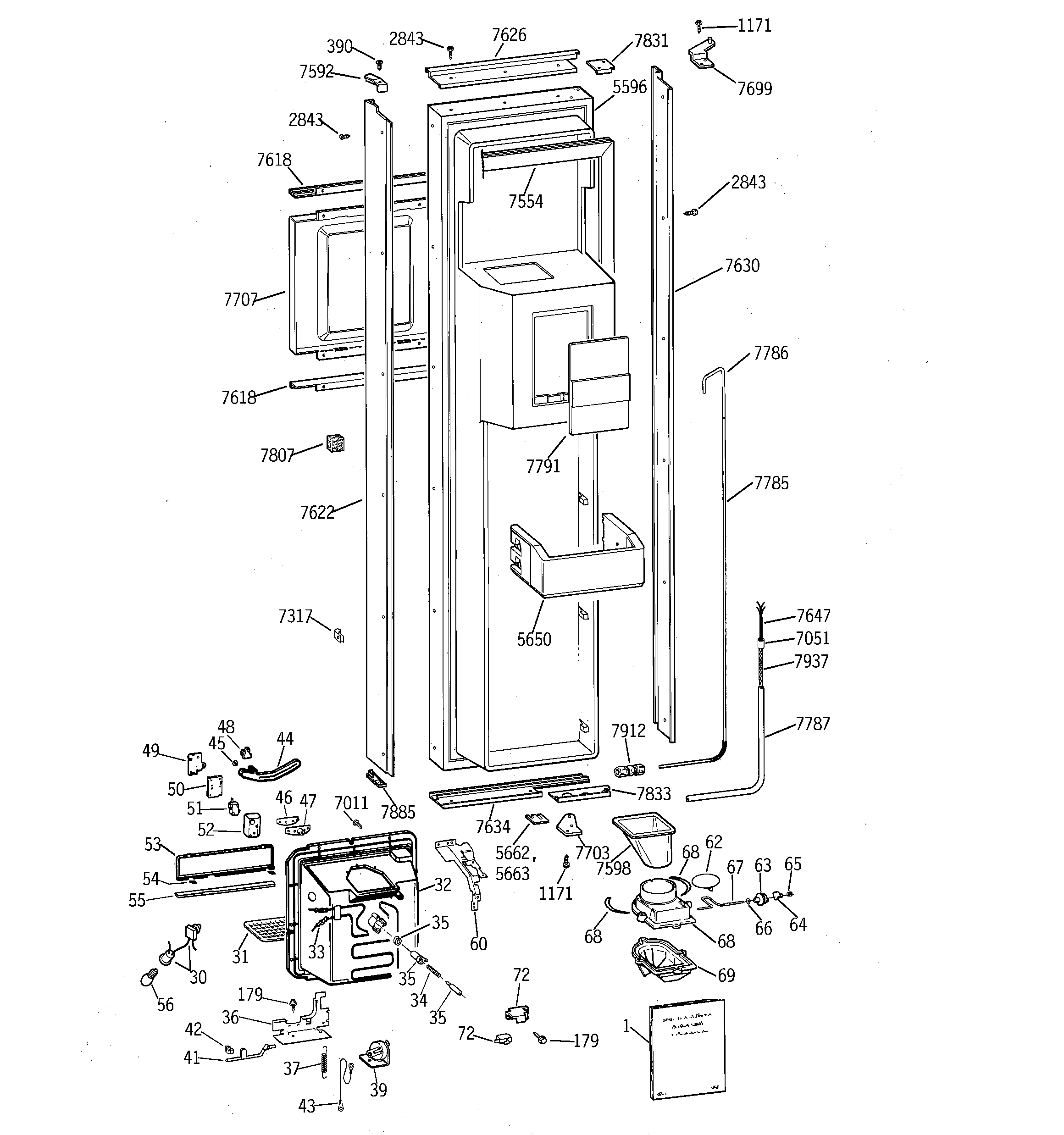 GE ZISB36DSB freezer door diagram
