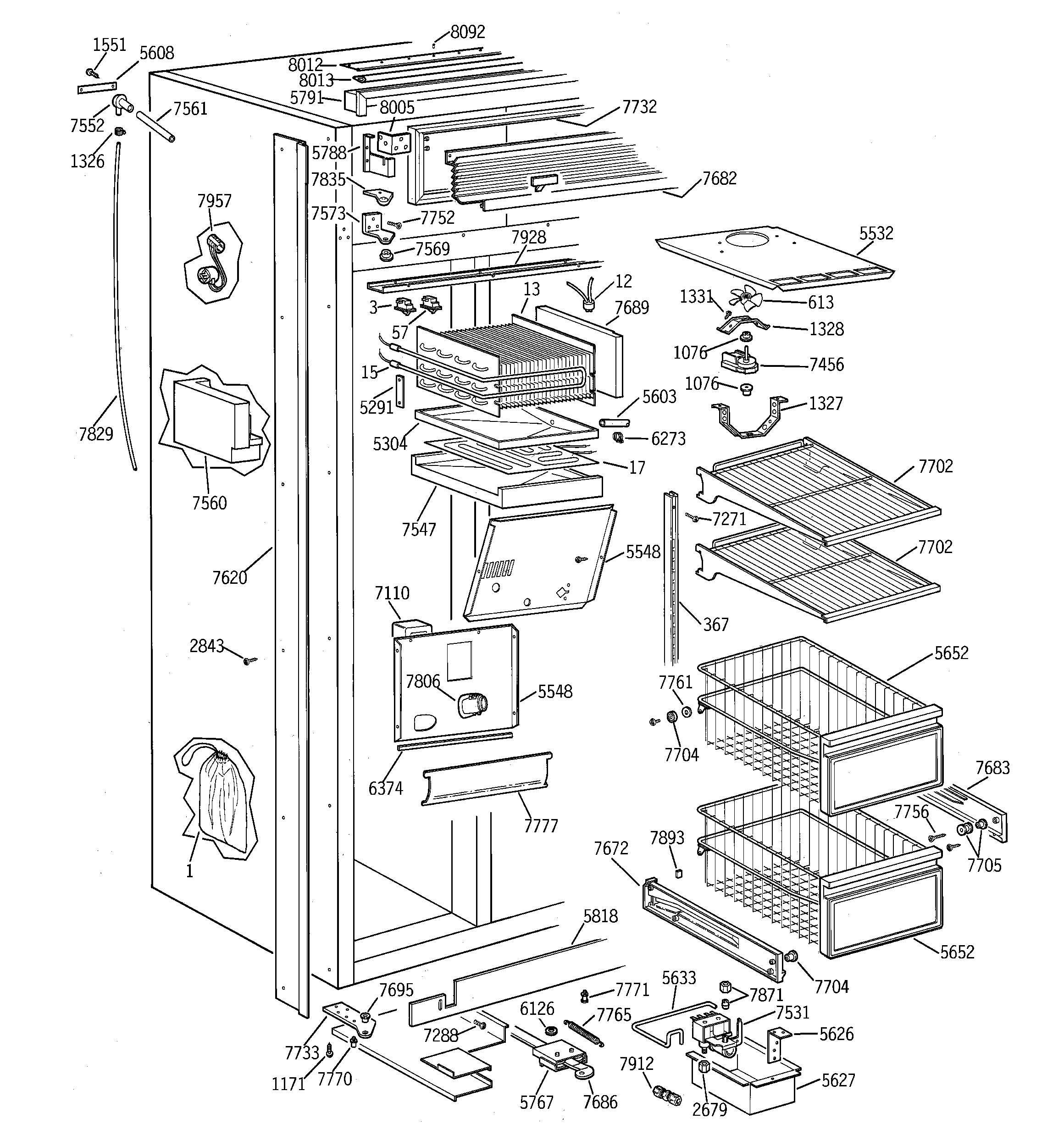 GE ZISB36DSB freezer section diagram