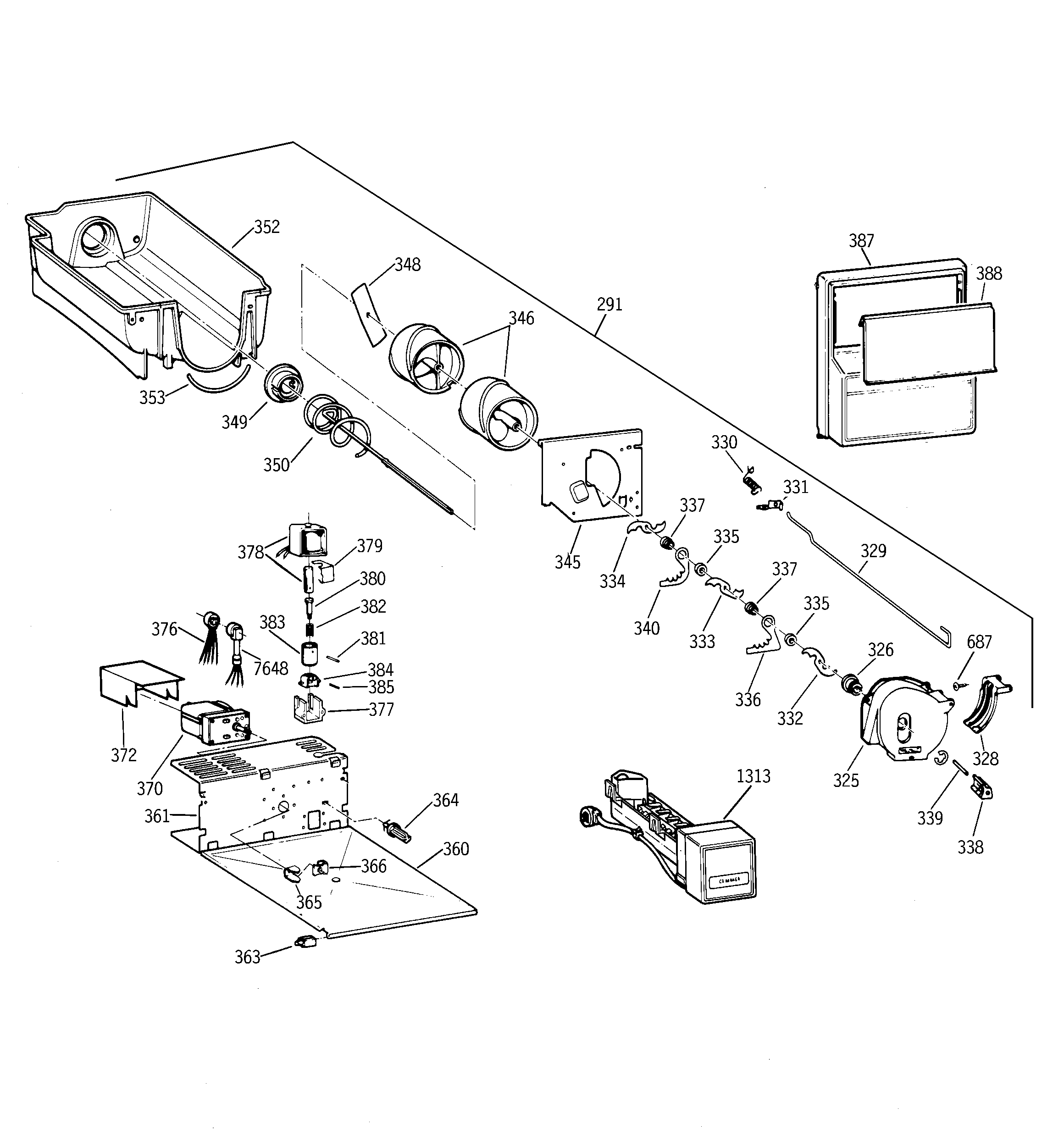 GE ZISB36DSB ice maker & dispenser diagram