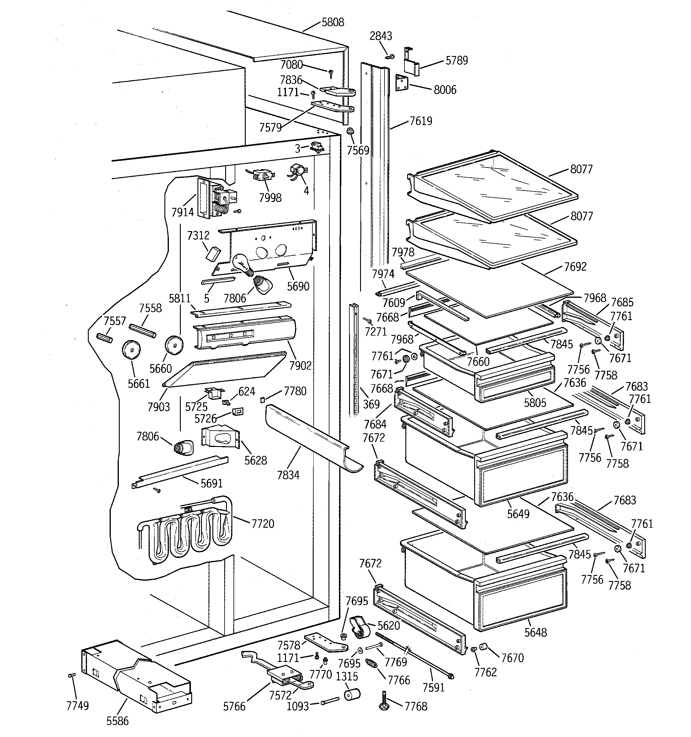 GE ZISB36DSB fresh food section diagram