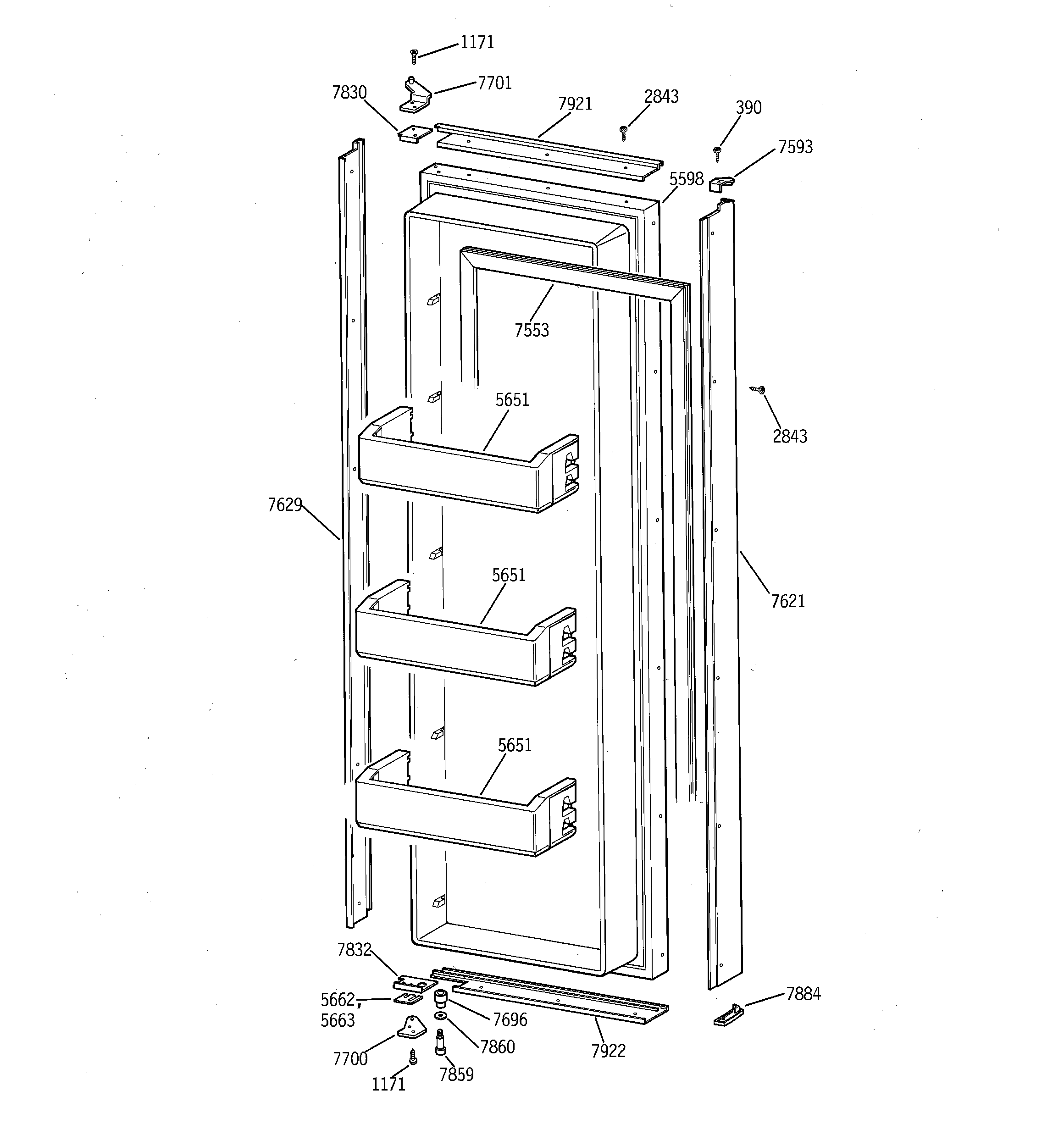GE ZISW36DTB fresh food door diagram
