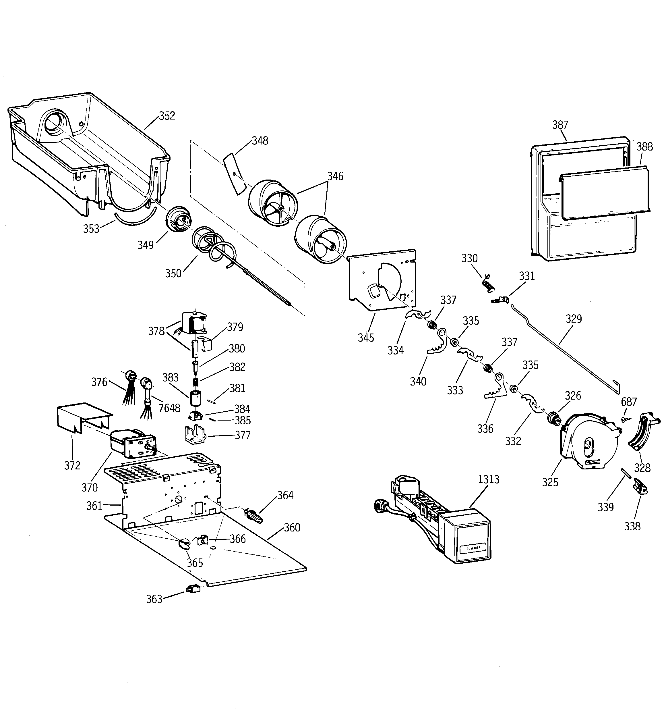 GE ZISW36DTB ice maker & dispenser diagram
