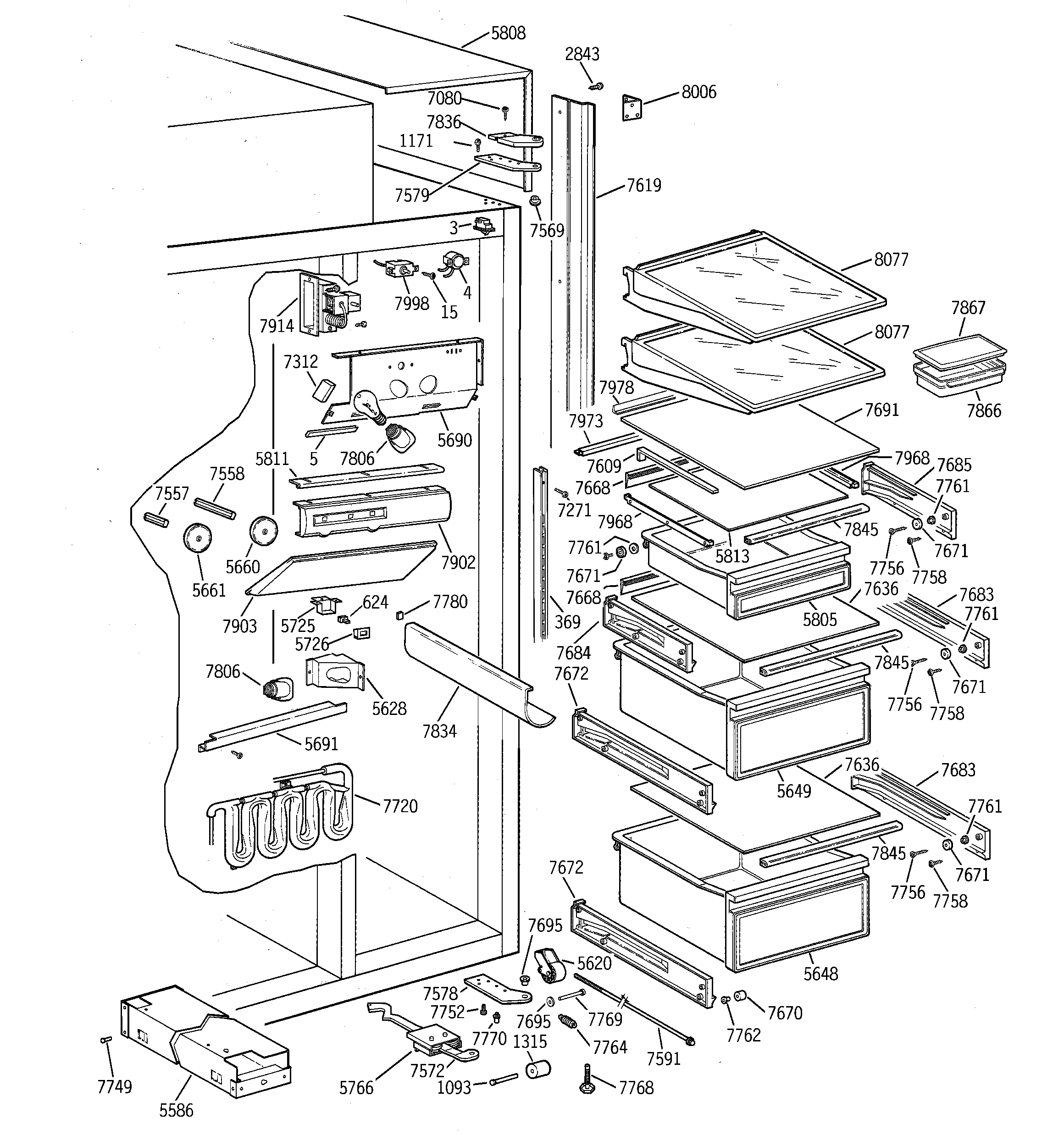 GE ZISW36DTB fresh food section diagram