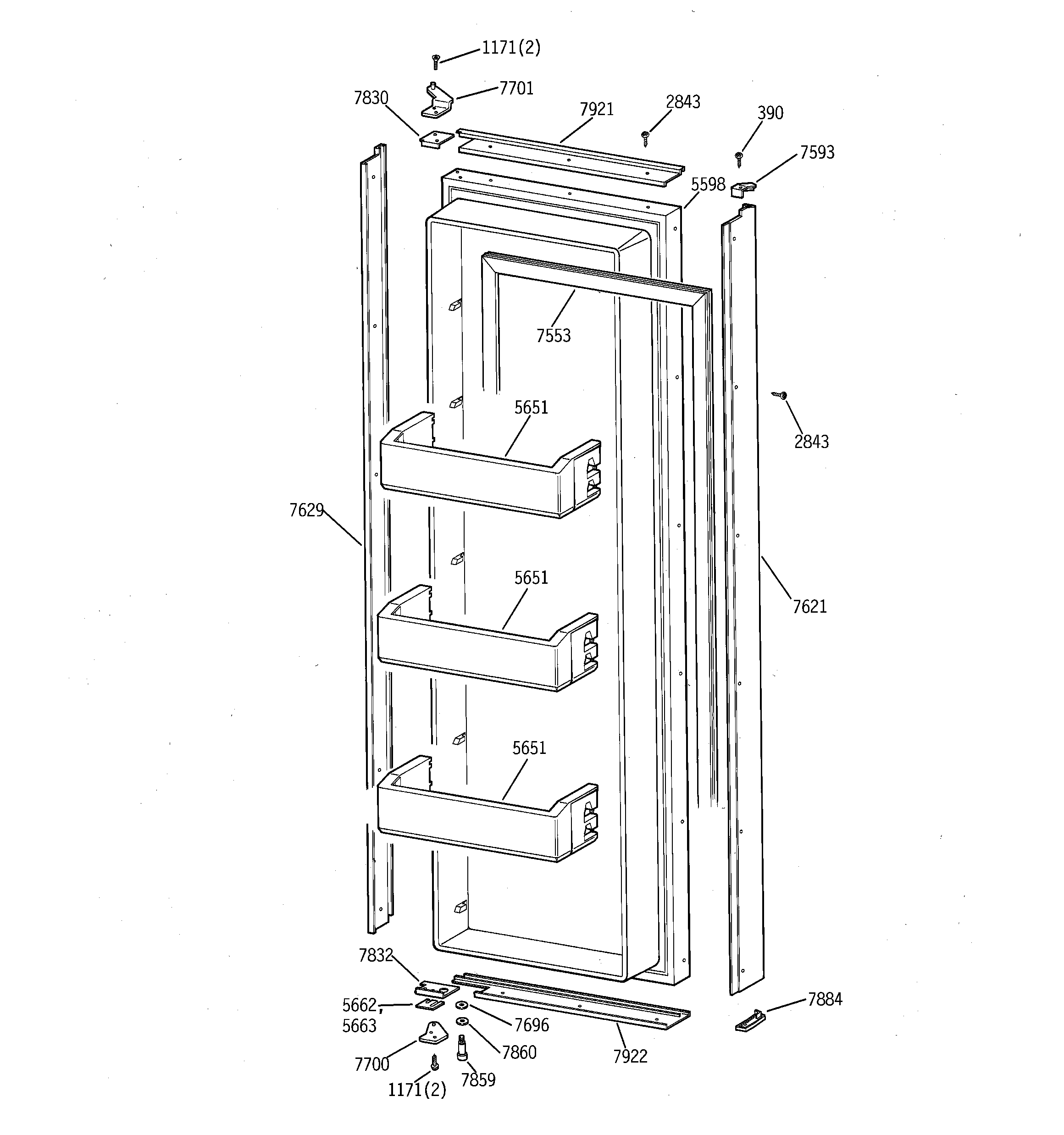 GE ZISB36DTE fresh food door diagram