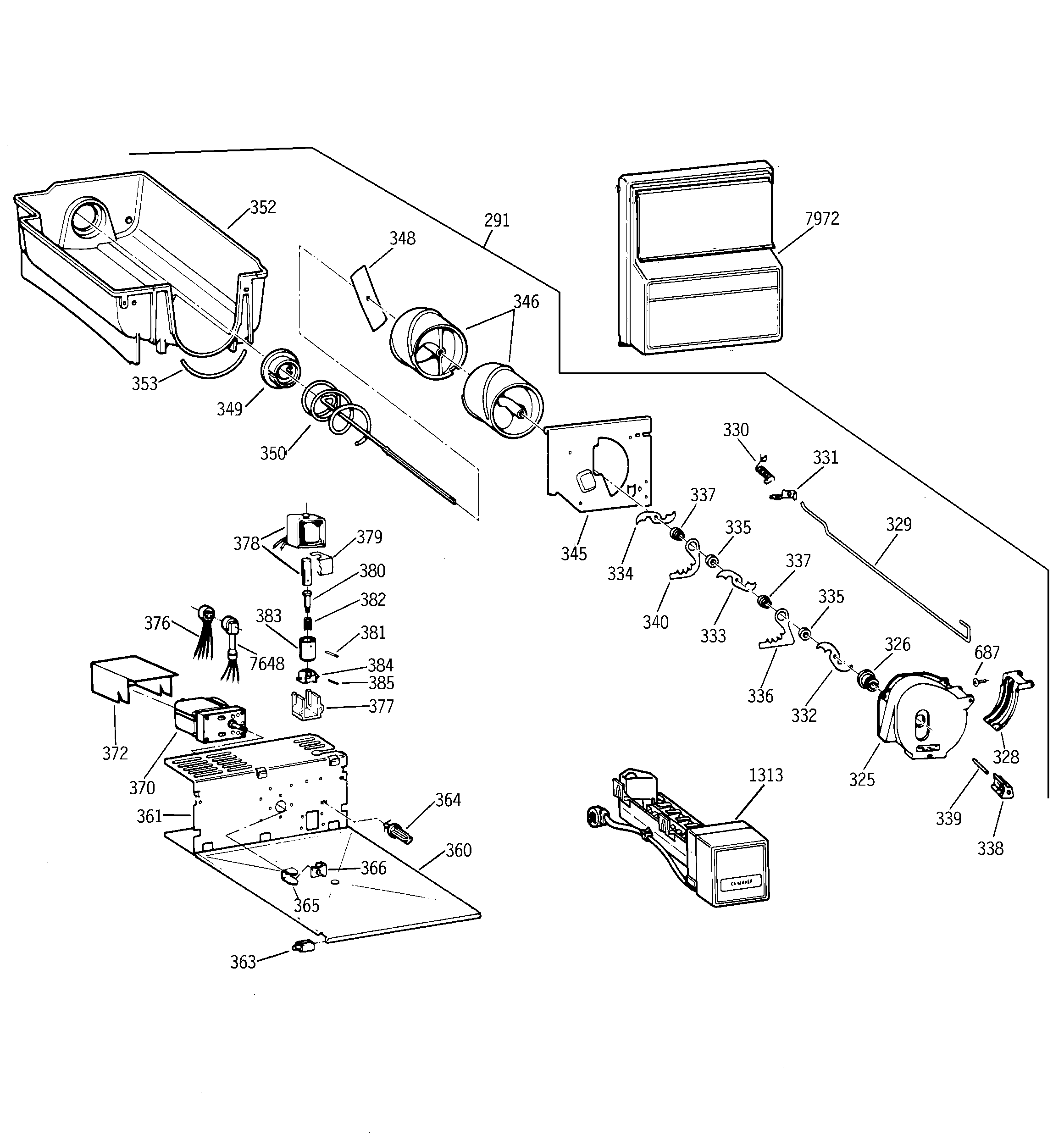 GE ZISB36DTE ice maker & dispenser diagram