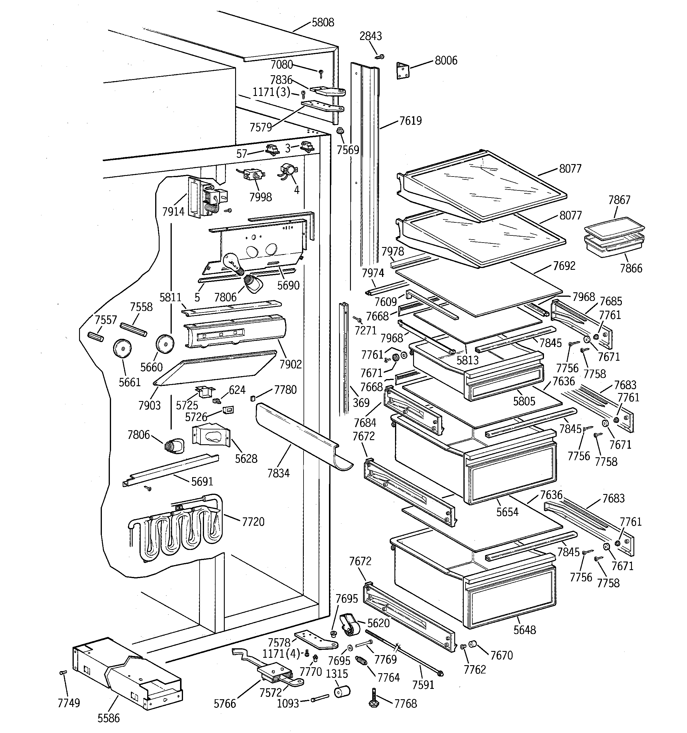 GE ZISB36DTE fresh food section diagram