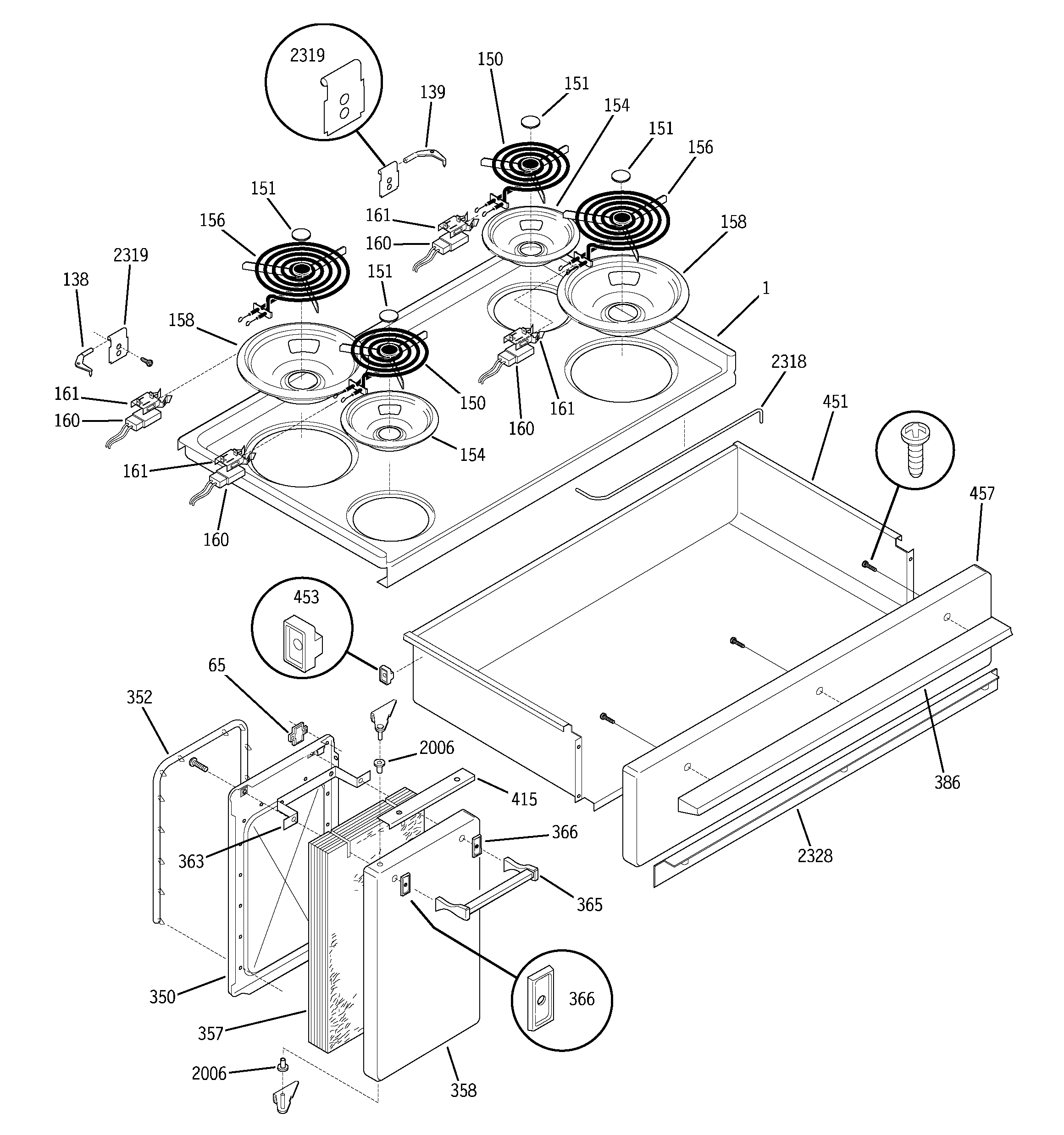 GE JCP67Y6WW cooktop diagram