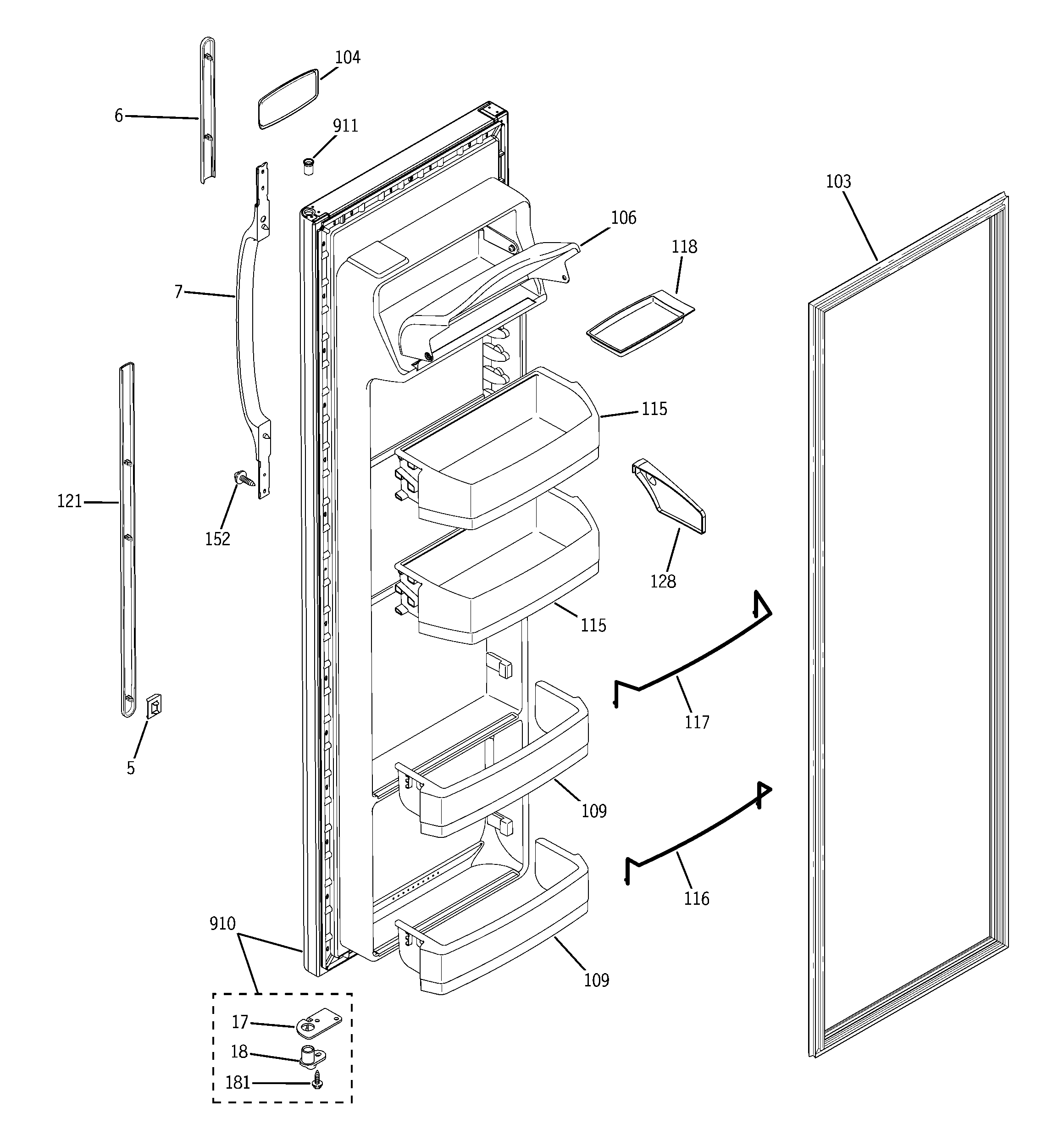 GE GSA20IBPAFBB fresh food door diagram