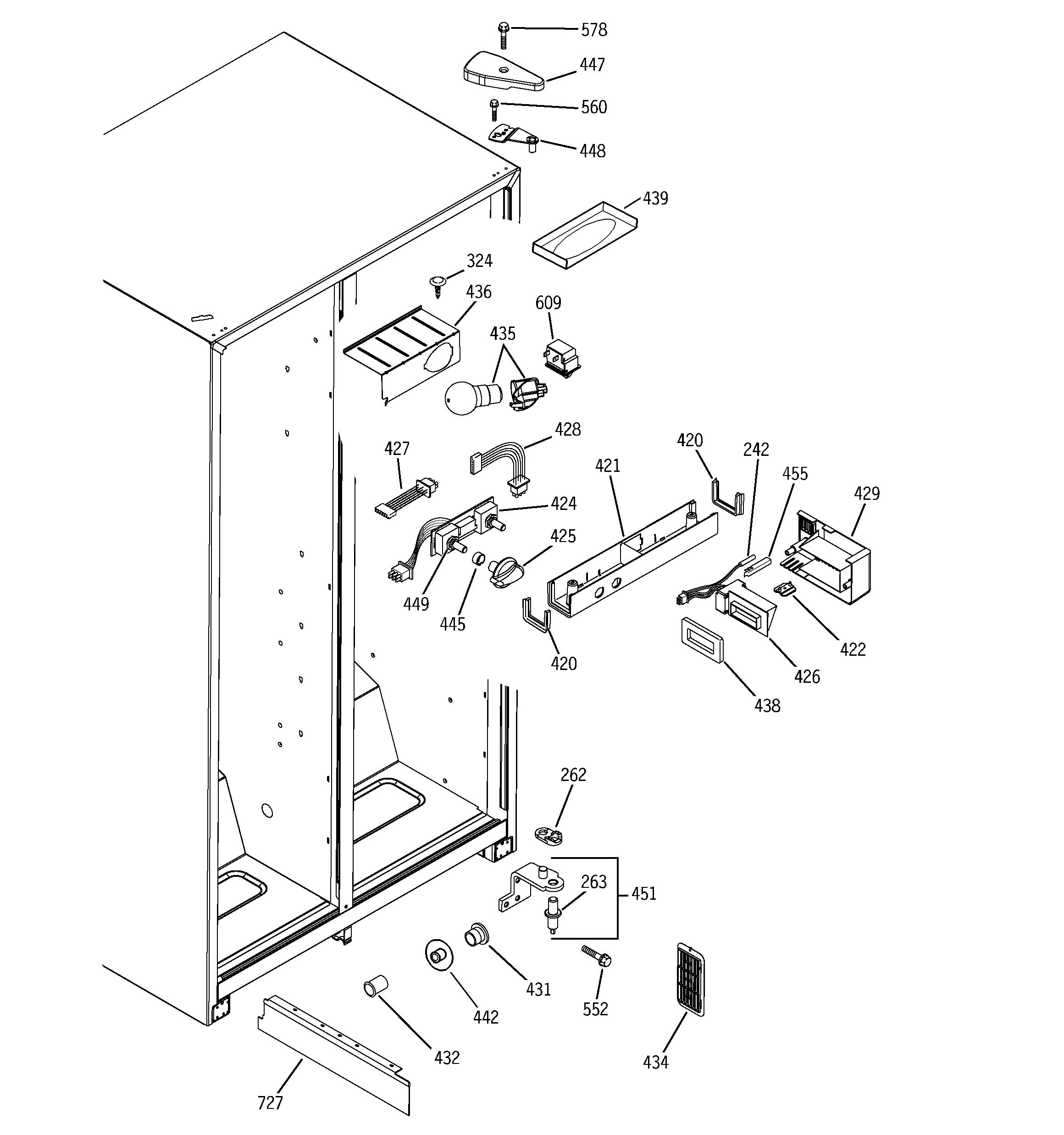 GE GSA20IBPAFBB fresh food section diagram