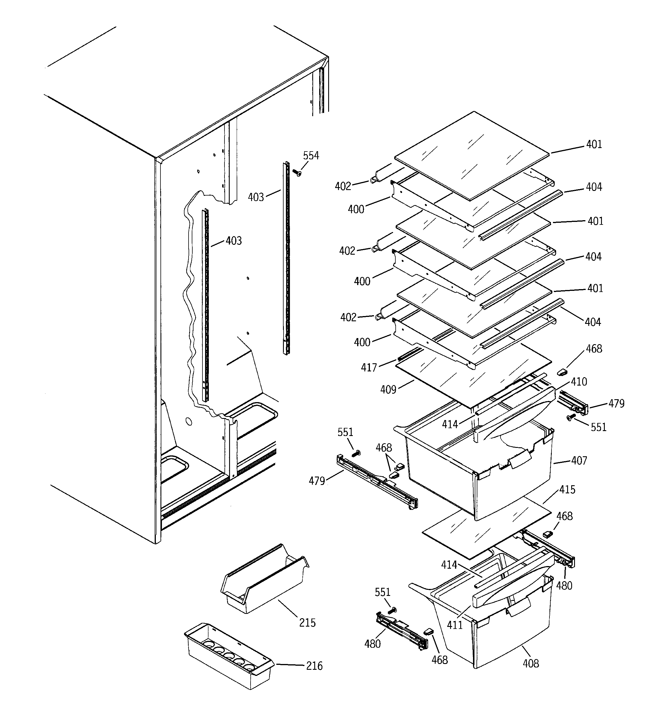 GE GSA20IBPAFBB fresh food shelves diagram