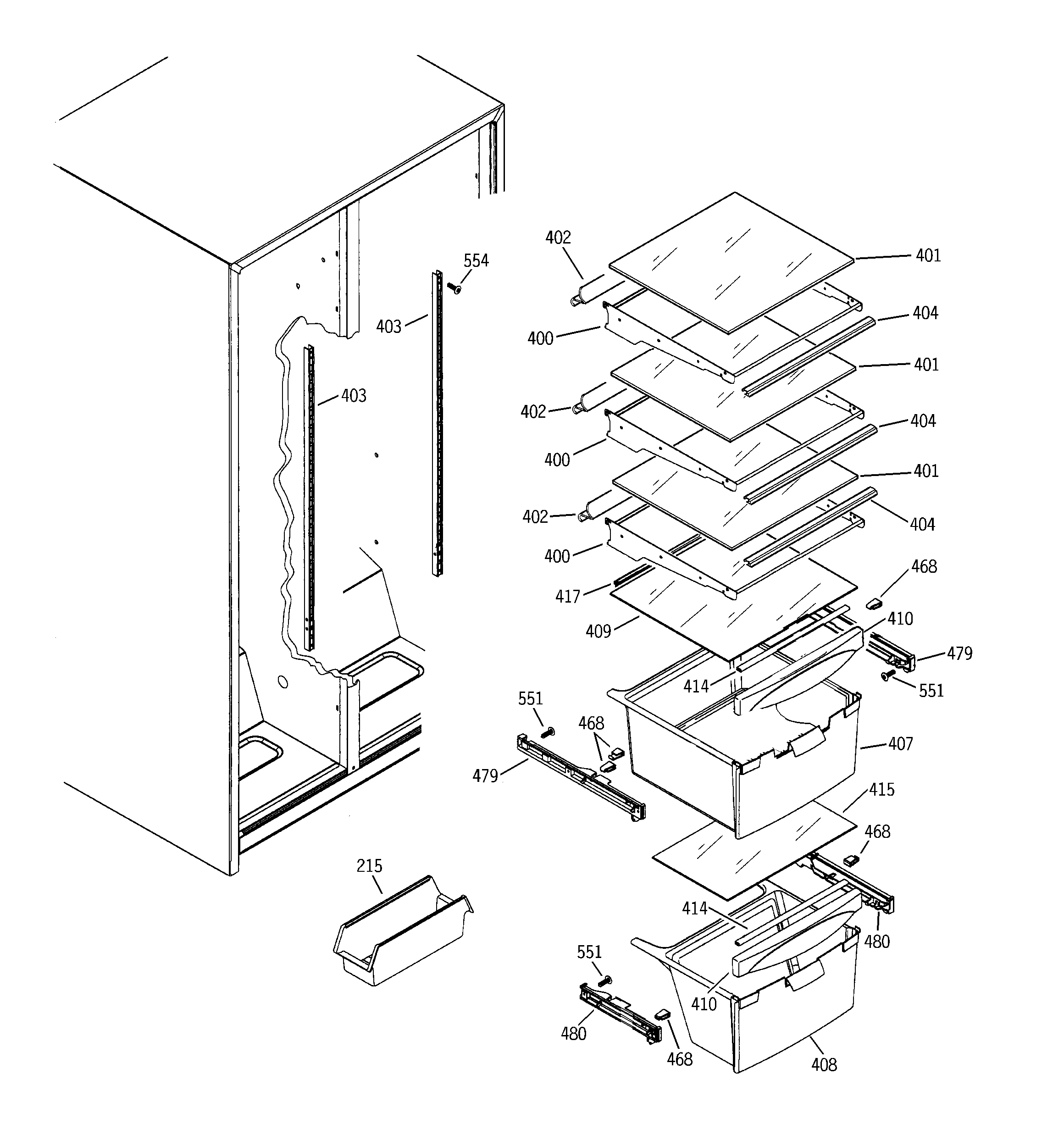 GE GSS22IBPAWW fresh food shelves diagram