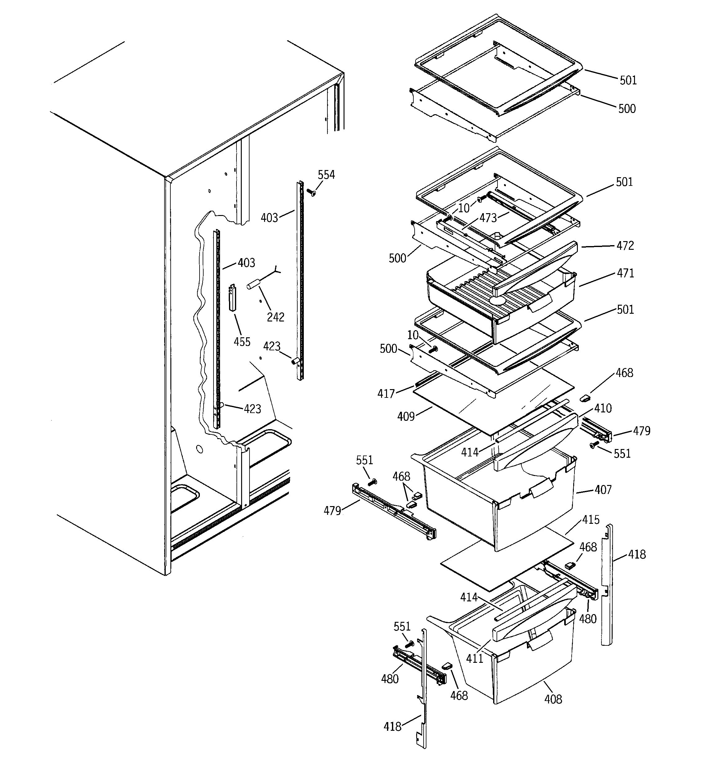 GE GSS22UFPACC fresh food shelves diagram
