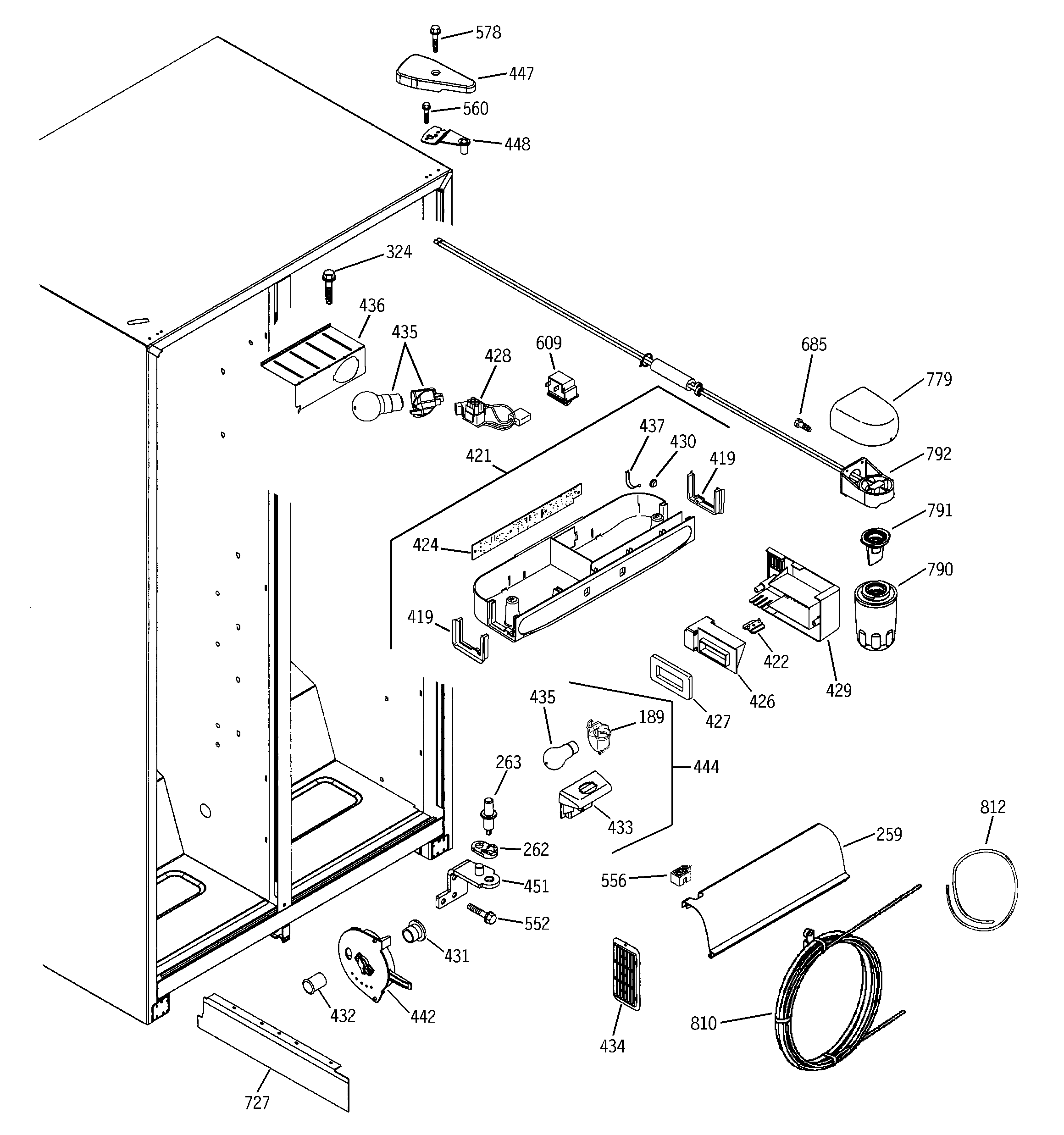 GE GSS25UFPACC fresh food section diagram
