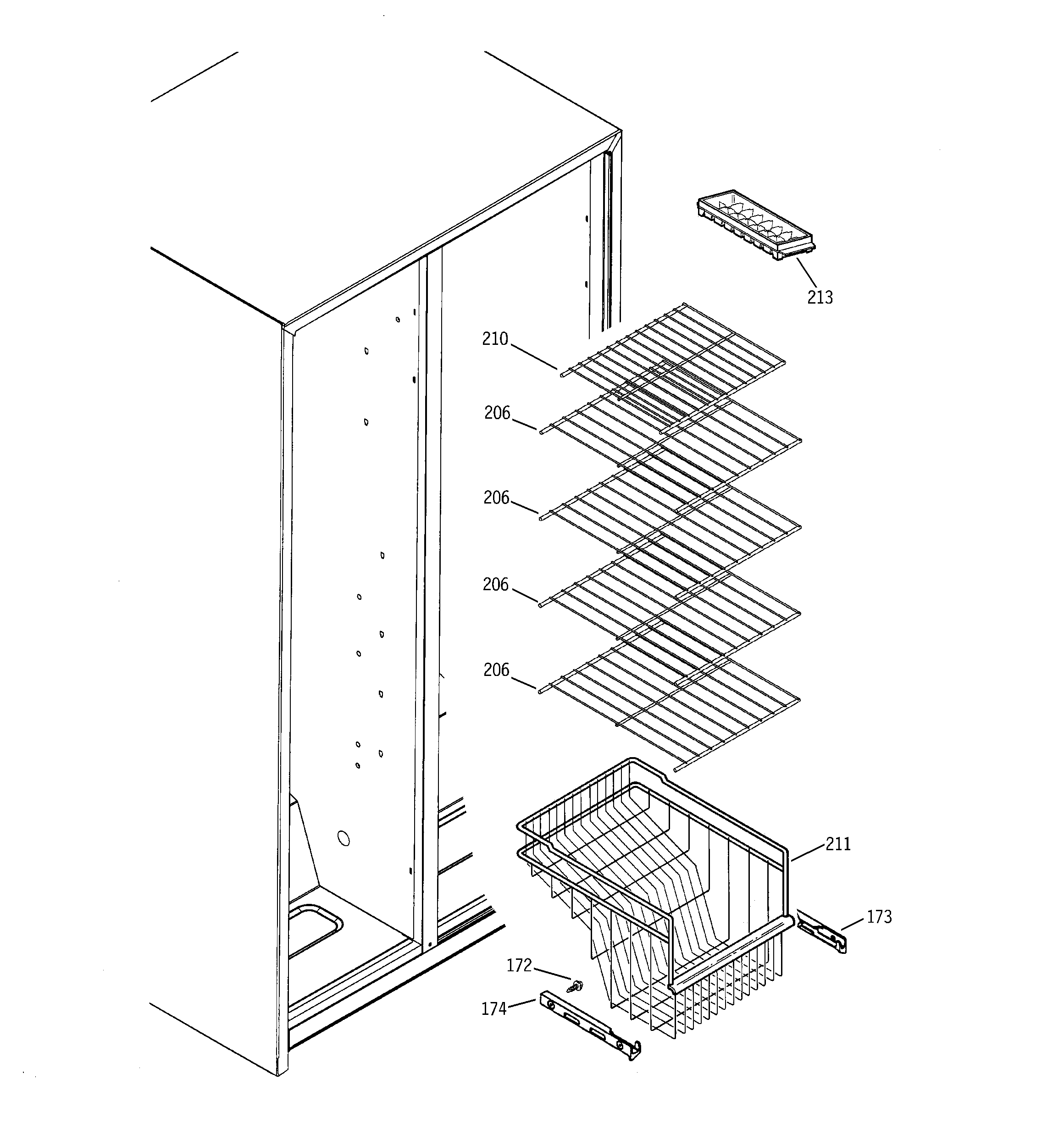 GE GSA22KBPAFBB freezer shelves diagram