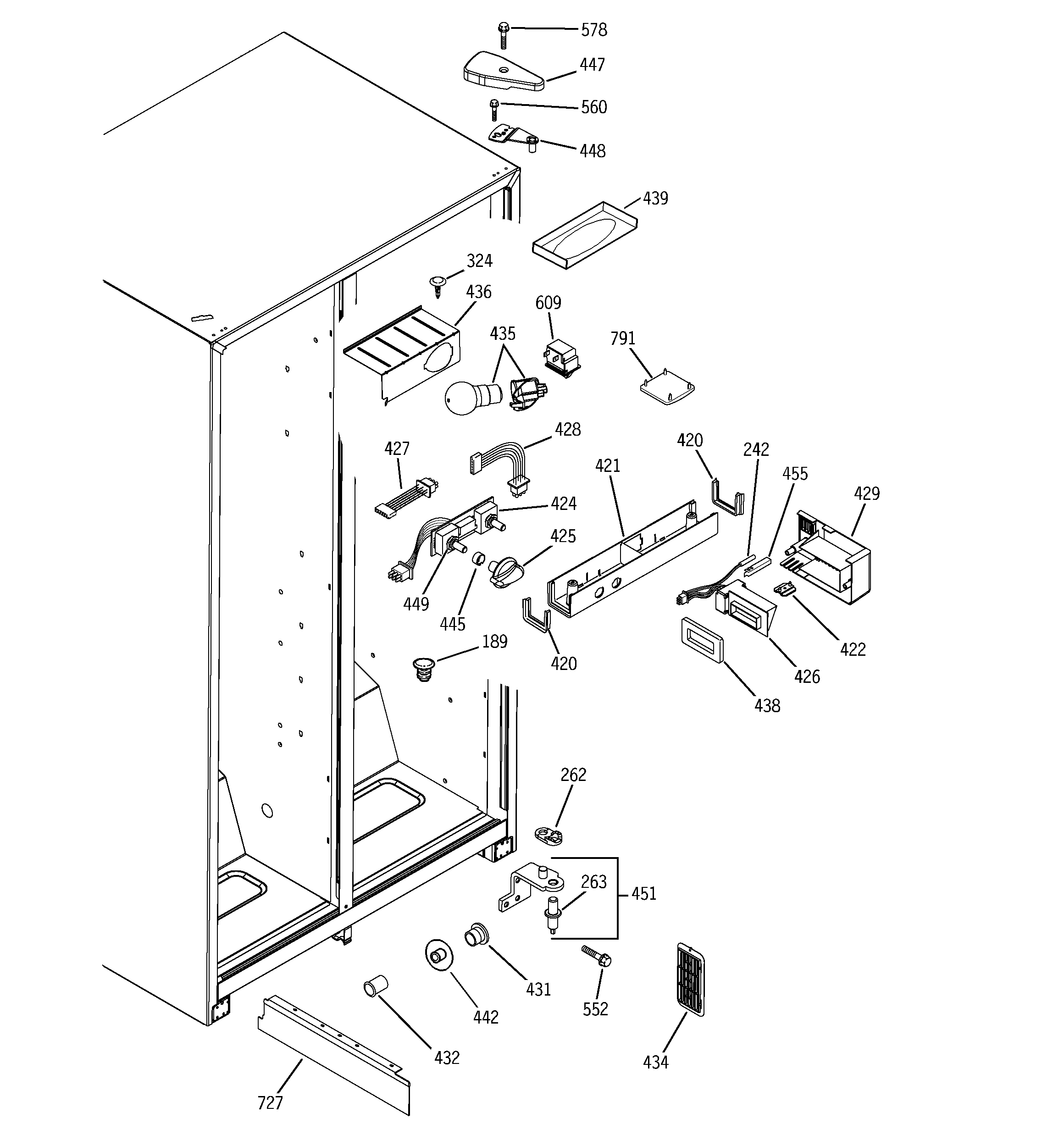 GE GSA22KBPAFBB fresh food section diagram