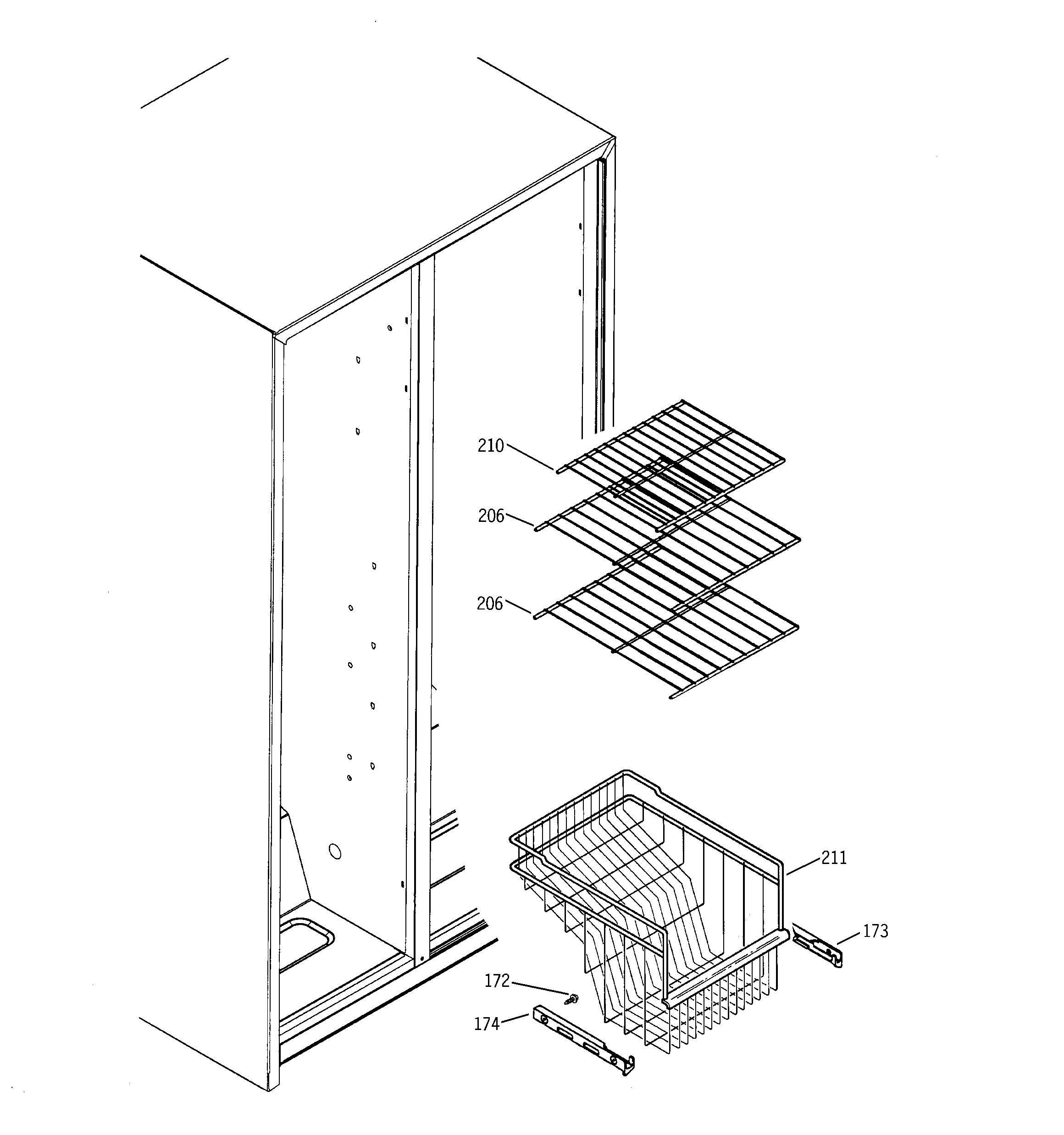 GE GSA20IEPAFWW freezer shelves diagram