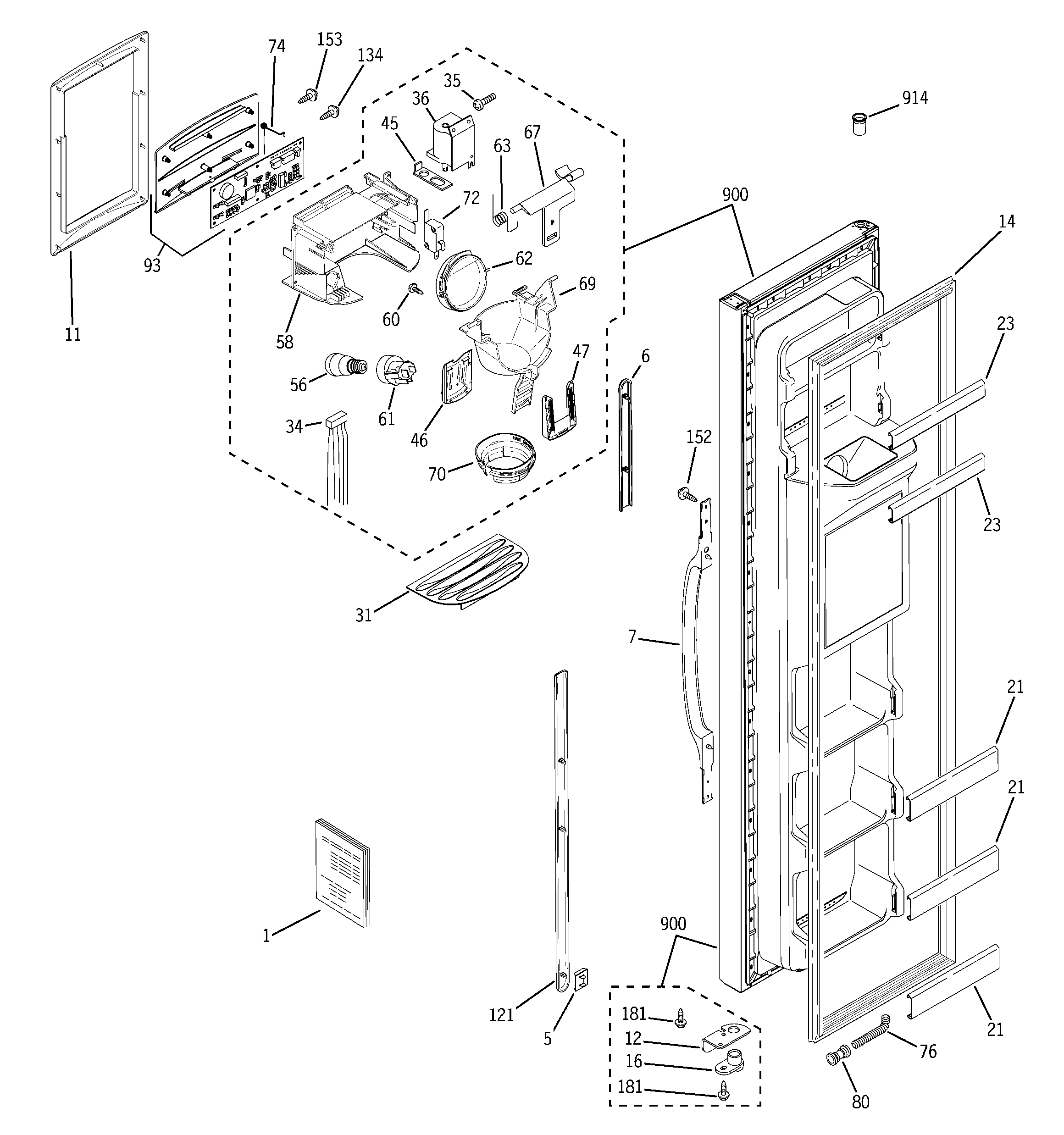 GE GSG20IEPAFBB freezer door diagram