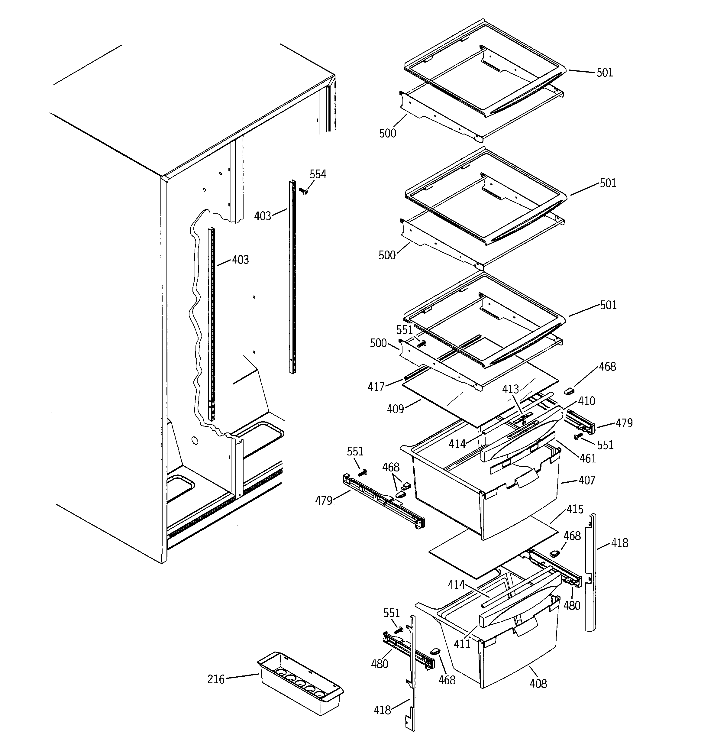 GE GSG22KEPAFWW fresh food shelves diagram