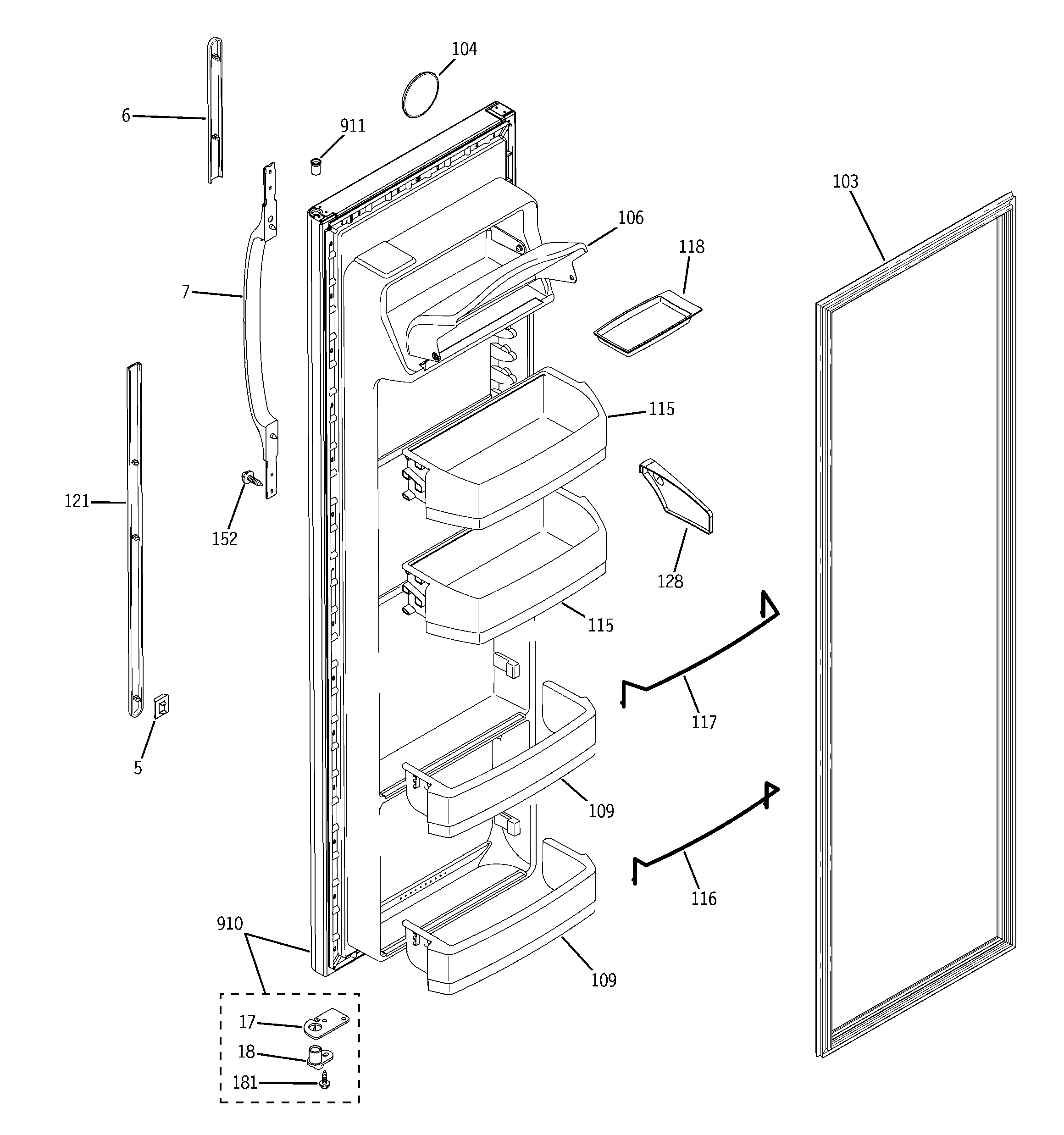 GE GSG25IEPAFWW fresh food door diagram