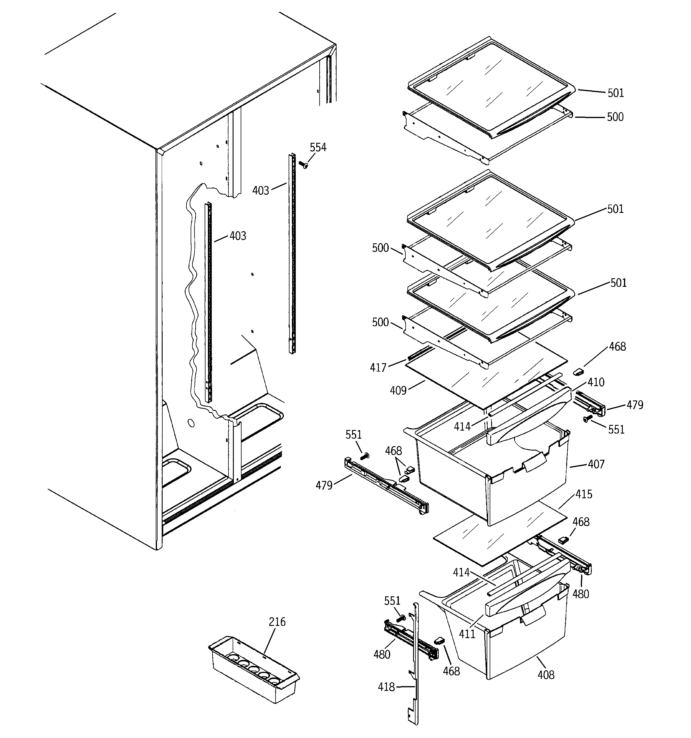 GE GSG25IEPAFWW fresh food shelves diagram