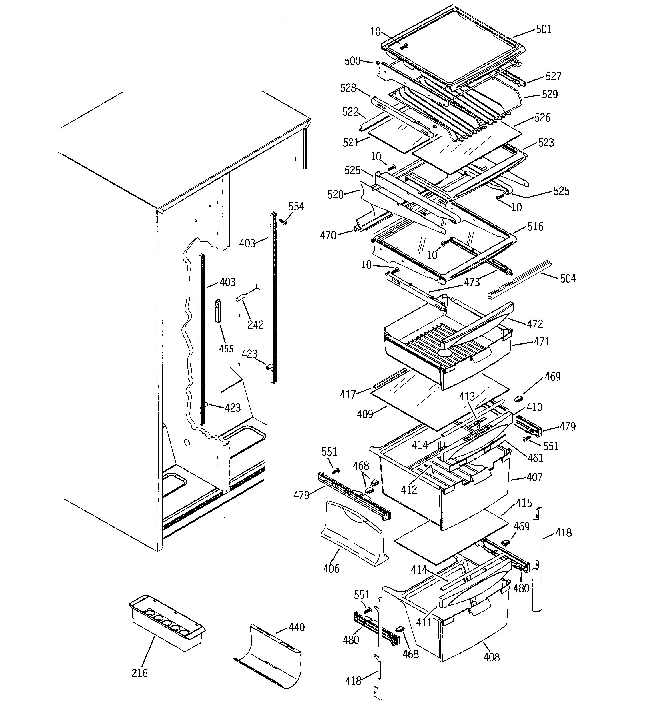 GE PSA22MIPAFWW fresh food shelves diagram