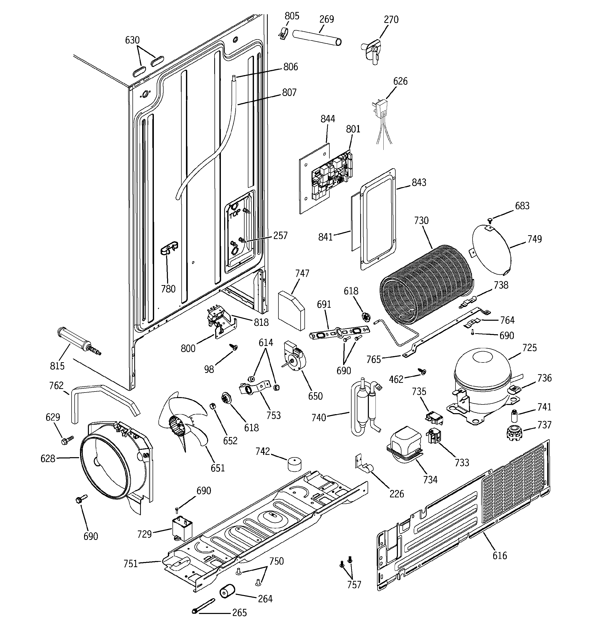 GE PSA22MIPAFWW sealed system & mother board diagram