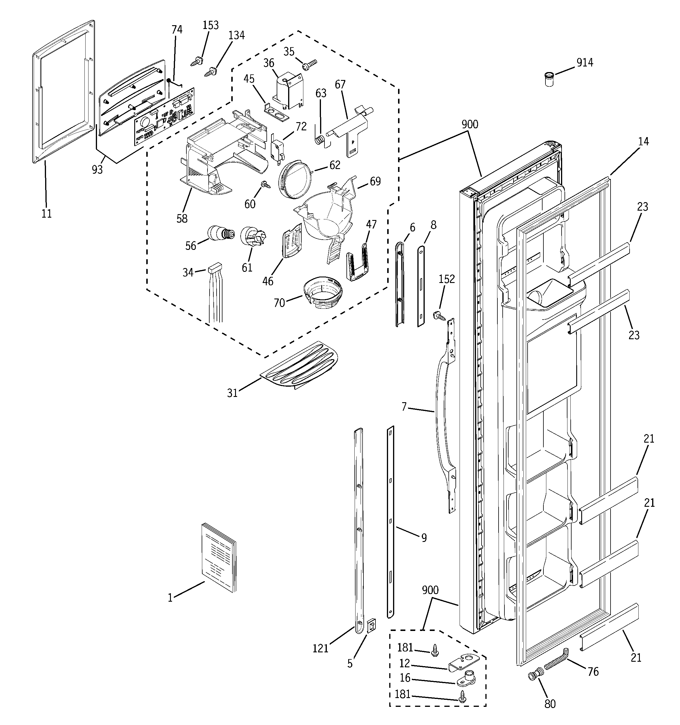 GE PSG22MIPAFBB freezer door diagram