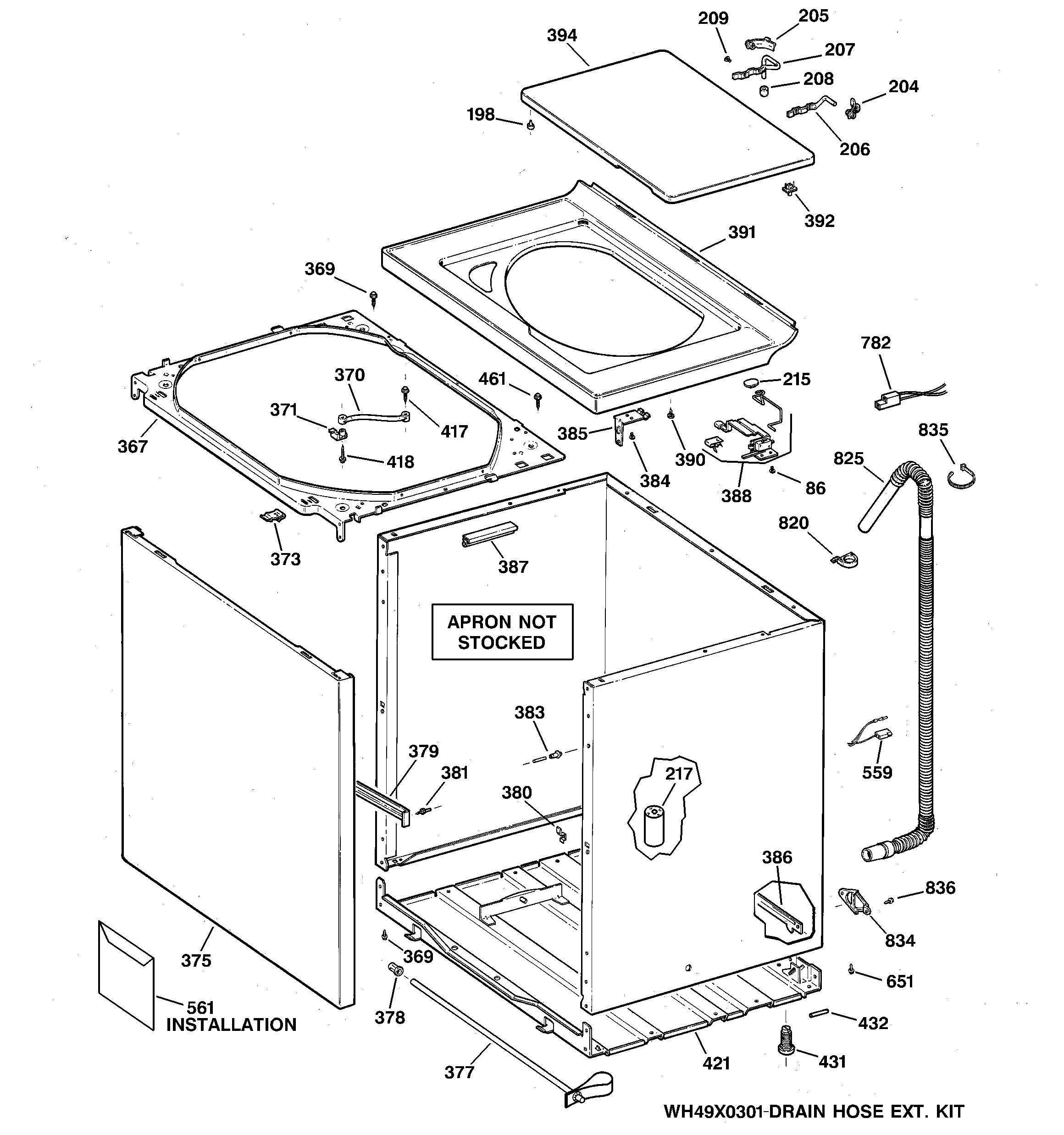 Hotpoint VLXR1020A4WO cabinet, cover & front panel diagram