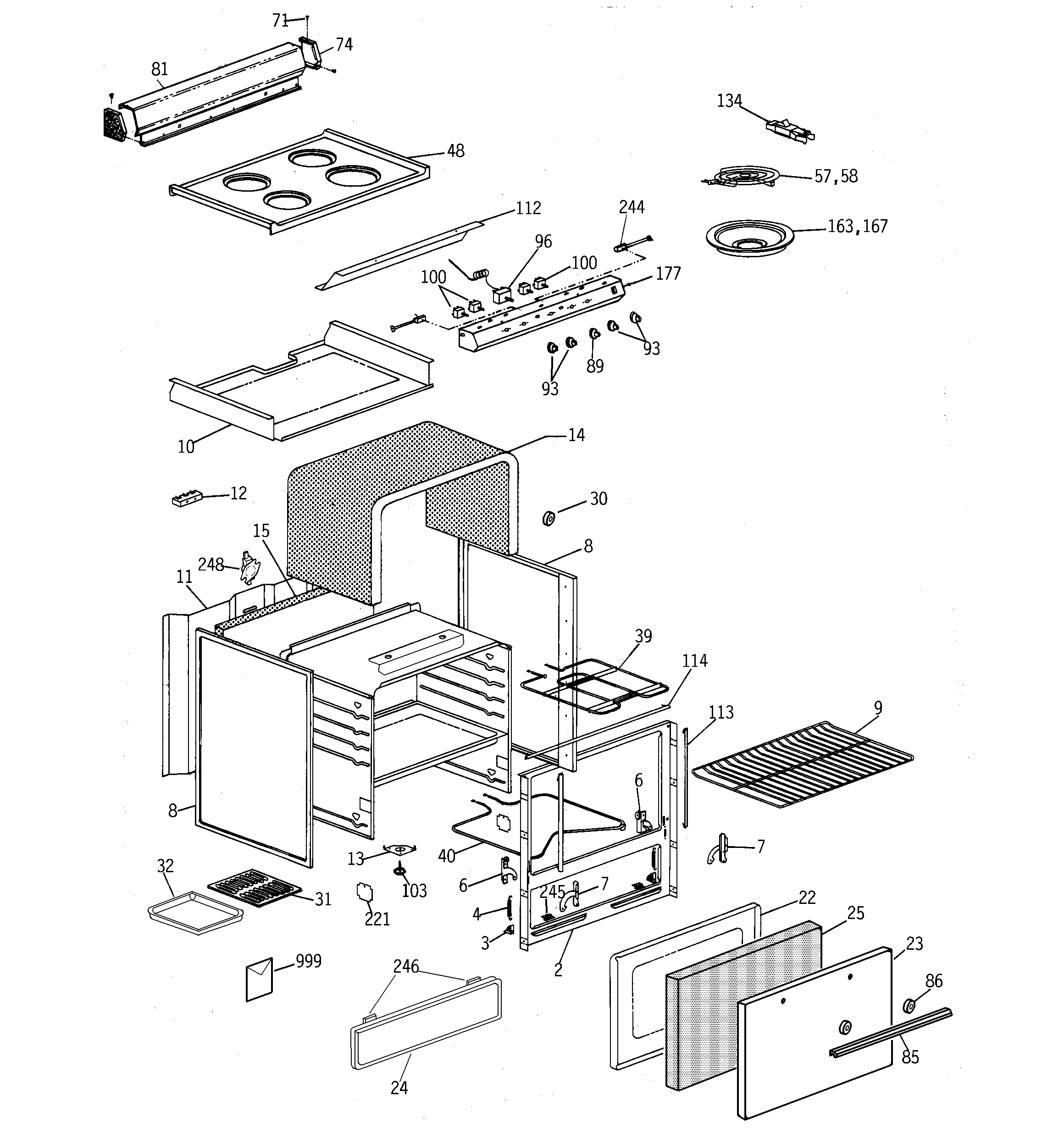 Hotpoint RA520W2 range parts diagram