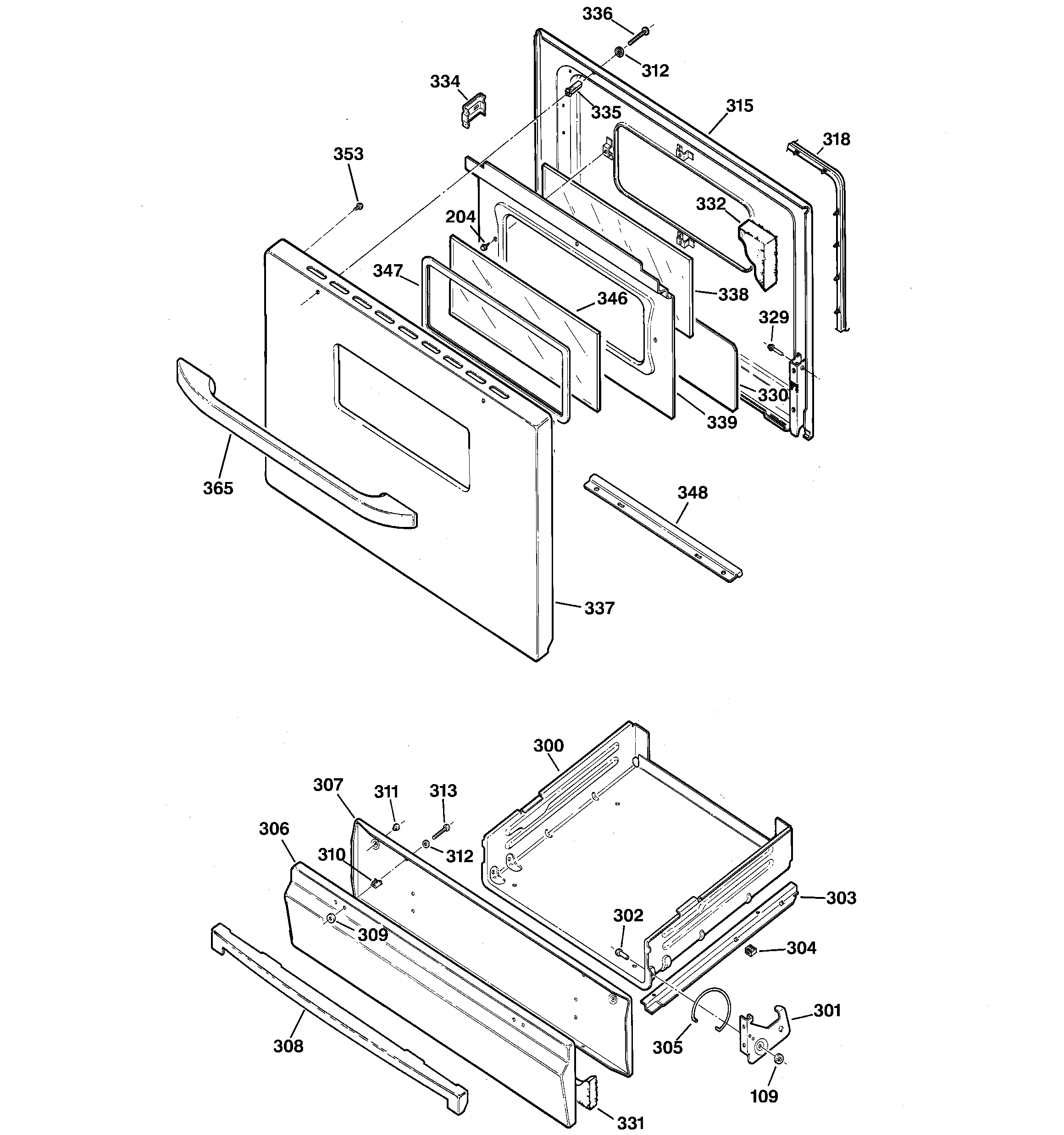 Kenmore 36273211201 door & drawer parts diagram
