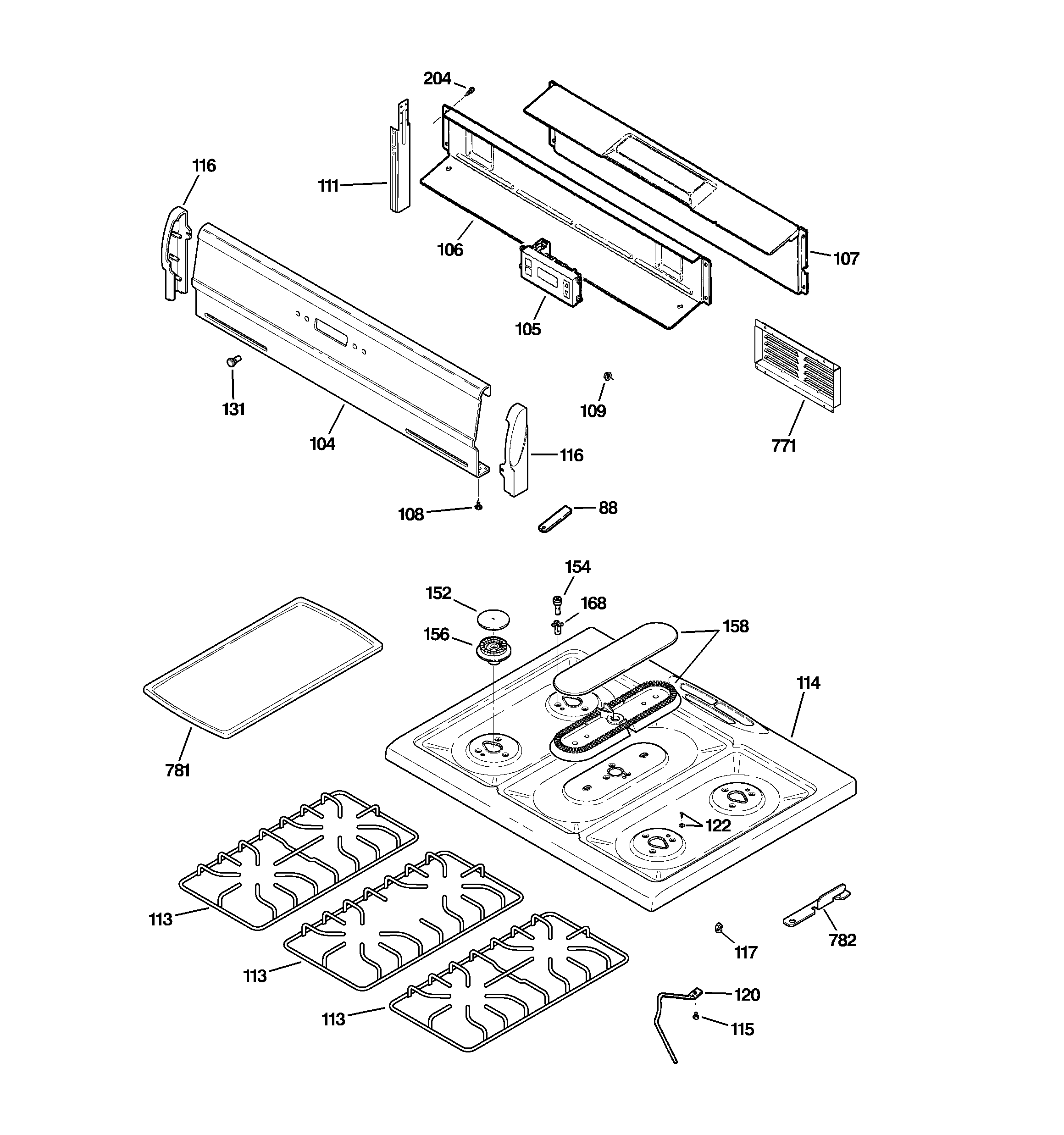 Kenmore 36273422200 control panel & cooktop diagram