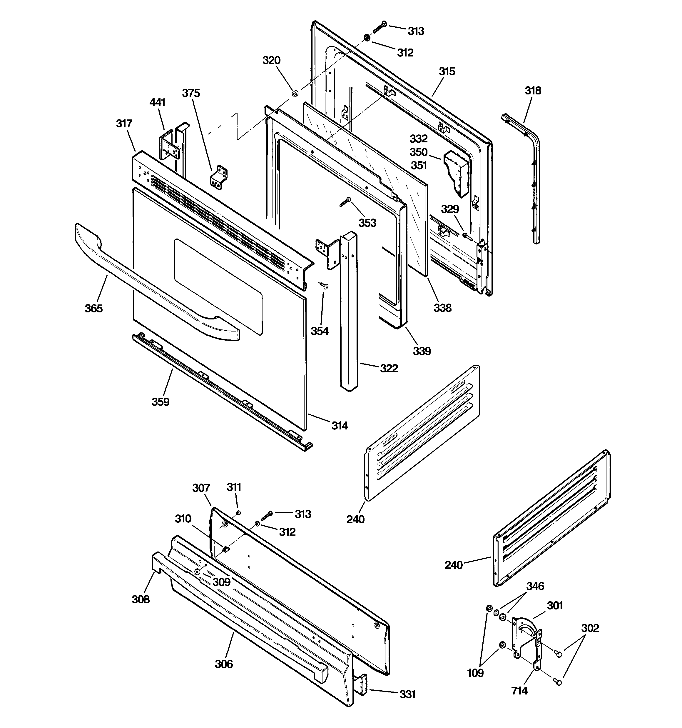 Kenmore 36273422200 door & drawer parts diagram