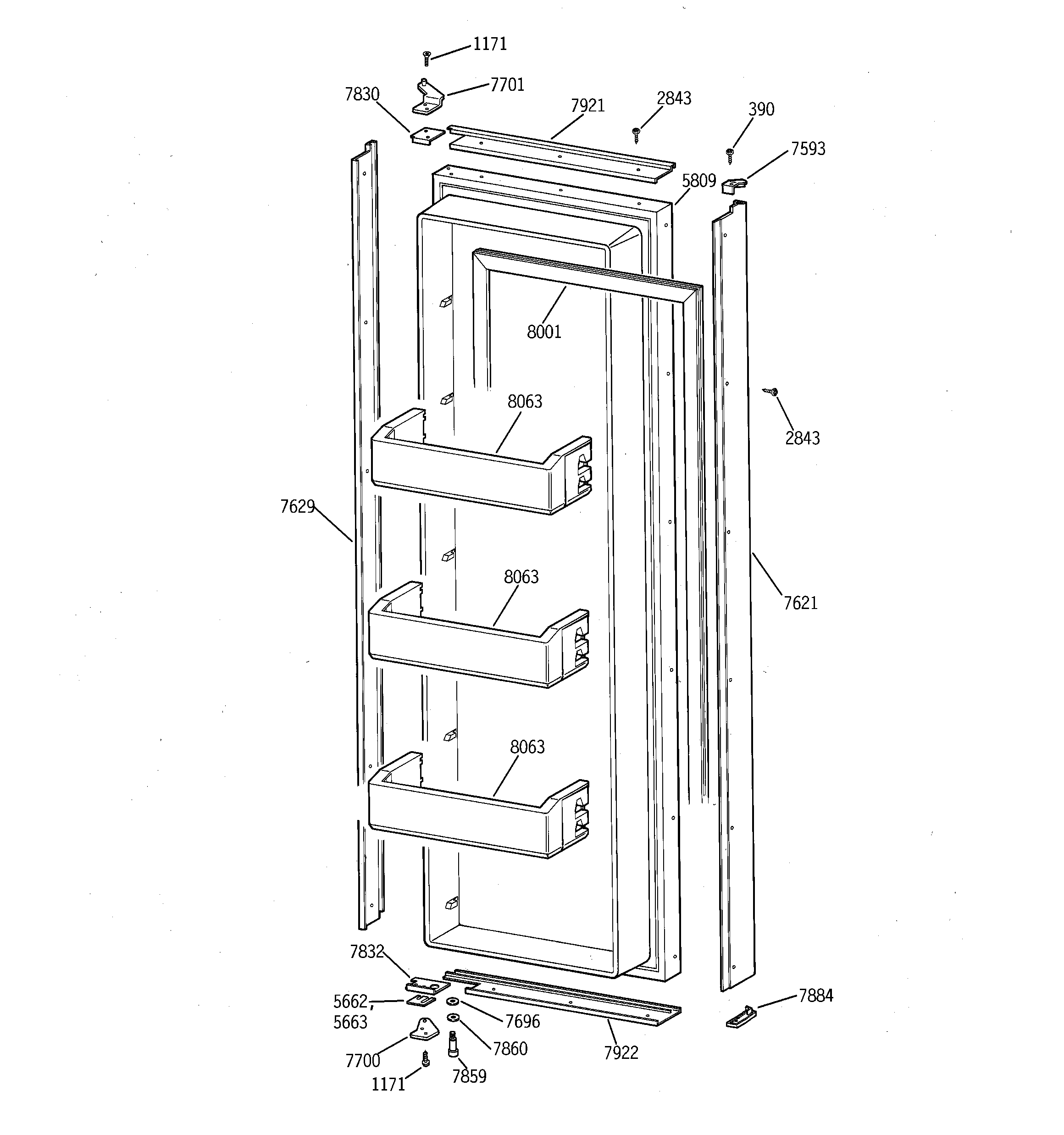 GE ZIS42NSE fresh food door diagram