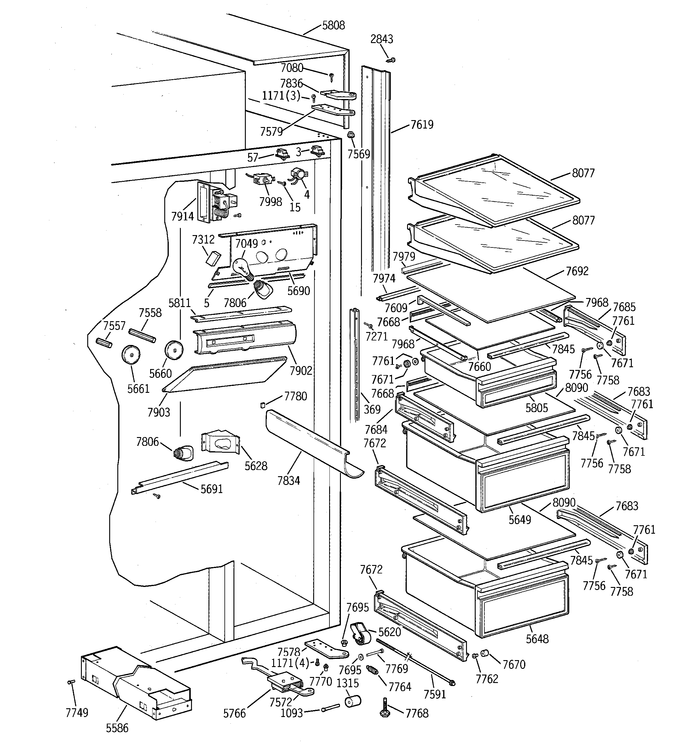 GE ZIS42NSE fresh food section diagram
