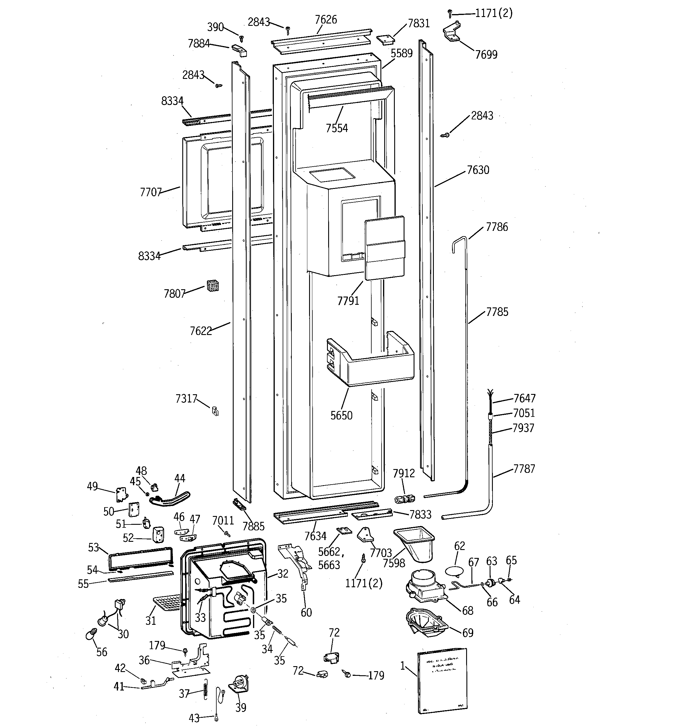 GE ZISB42DSE freezer door diagram
