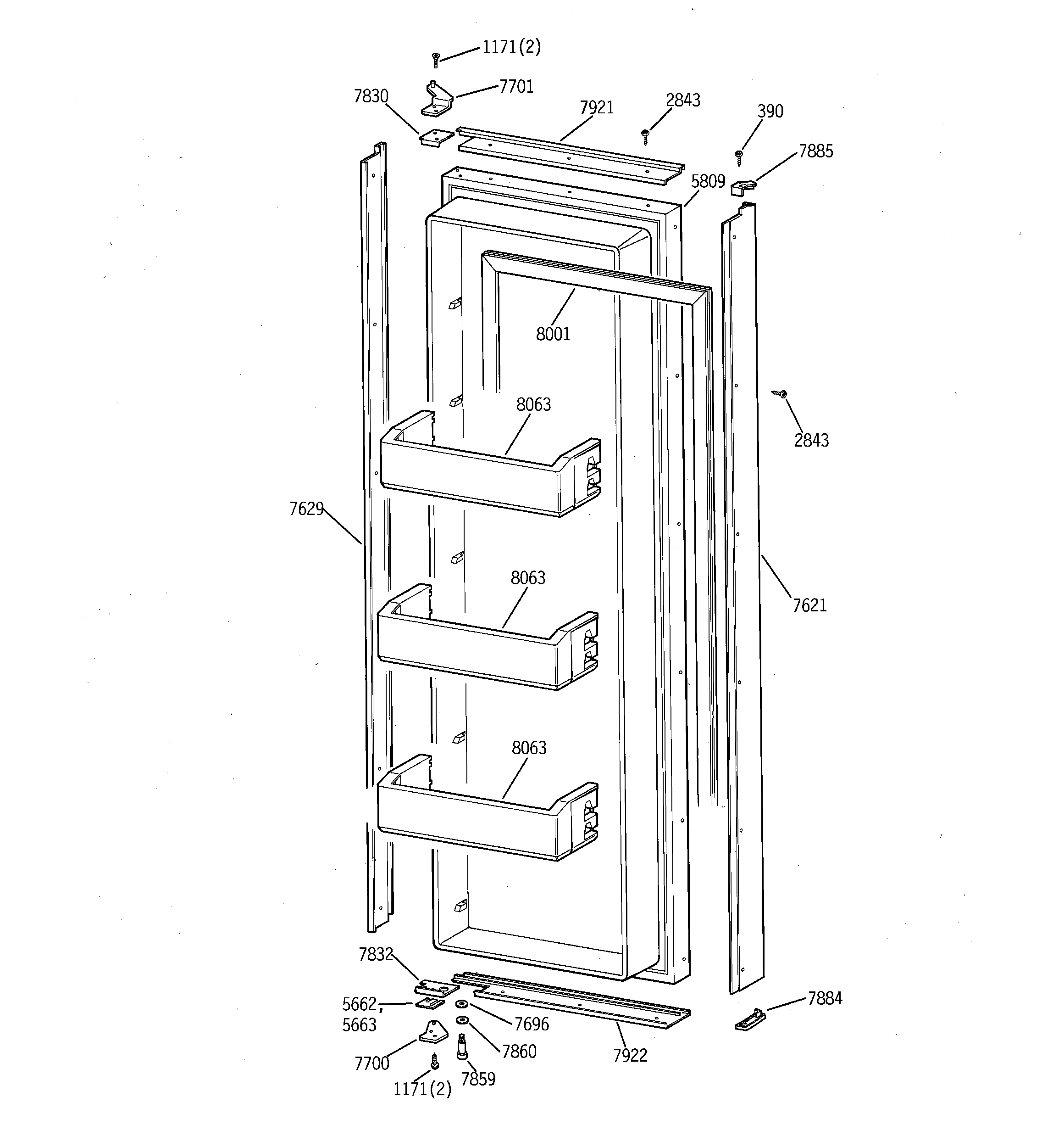 GE ZISB42DSE fresh food door diagram