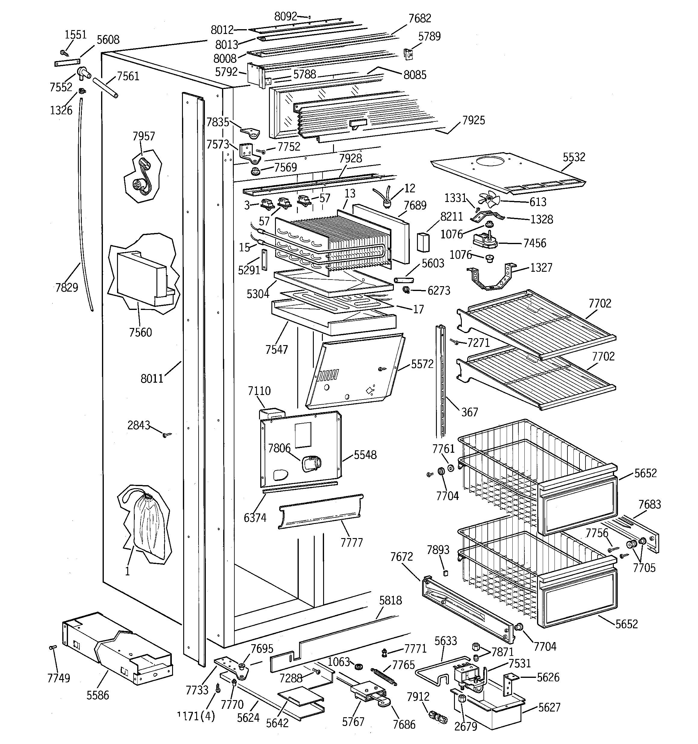 GE ZISB42DSE freezer section diagram