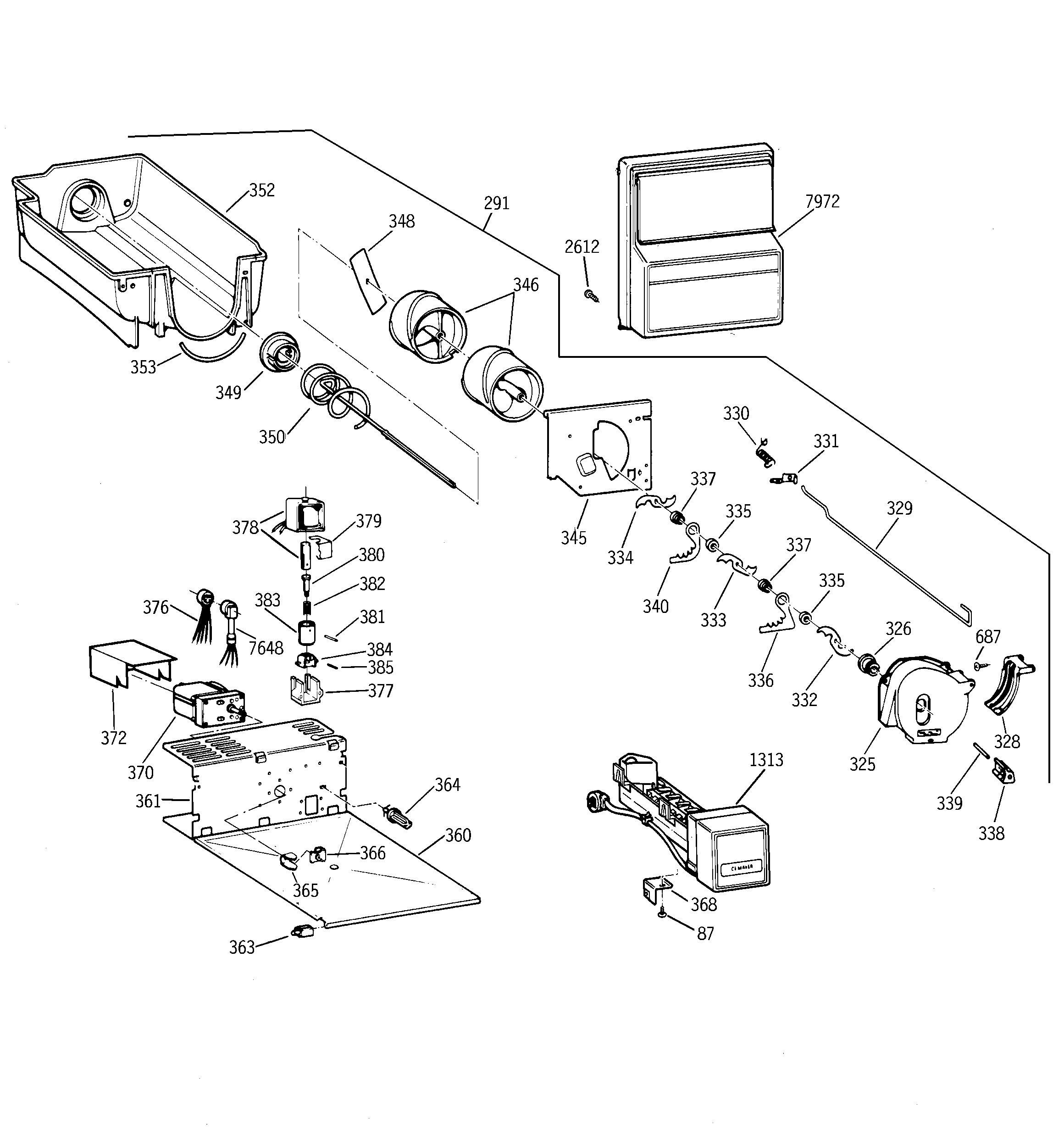 GE ZISB42DSE ice maker & dispenser diagram