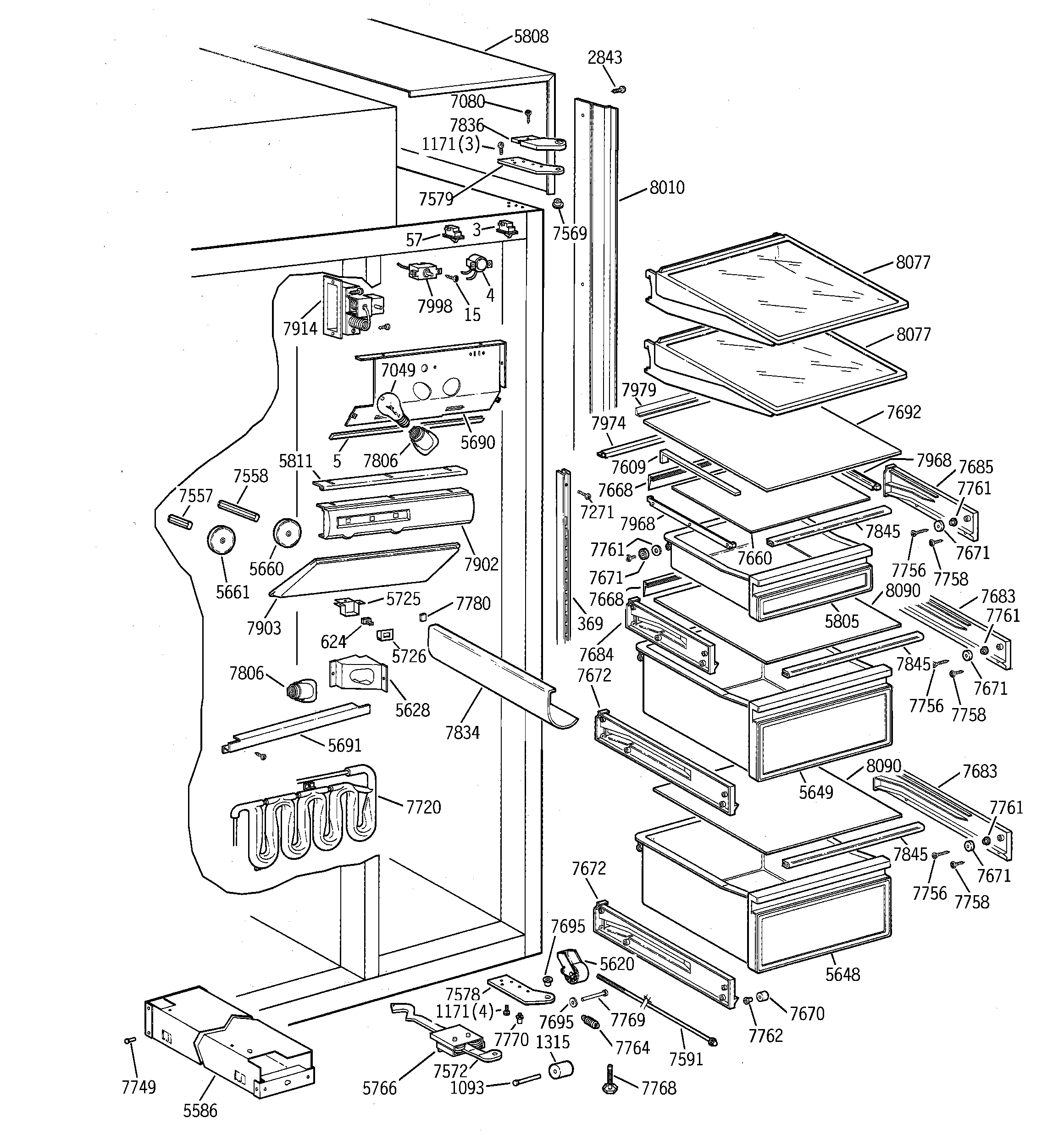 GE ZISB42DSE fresh food section diagram